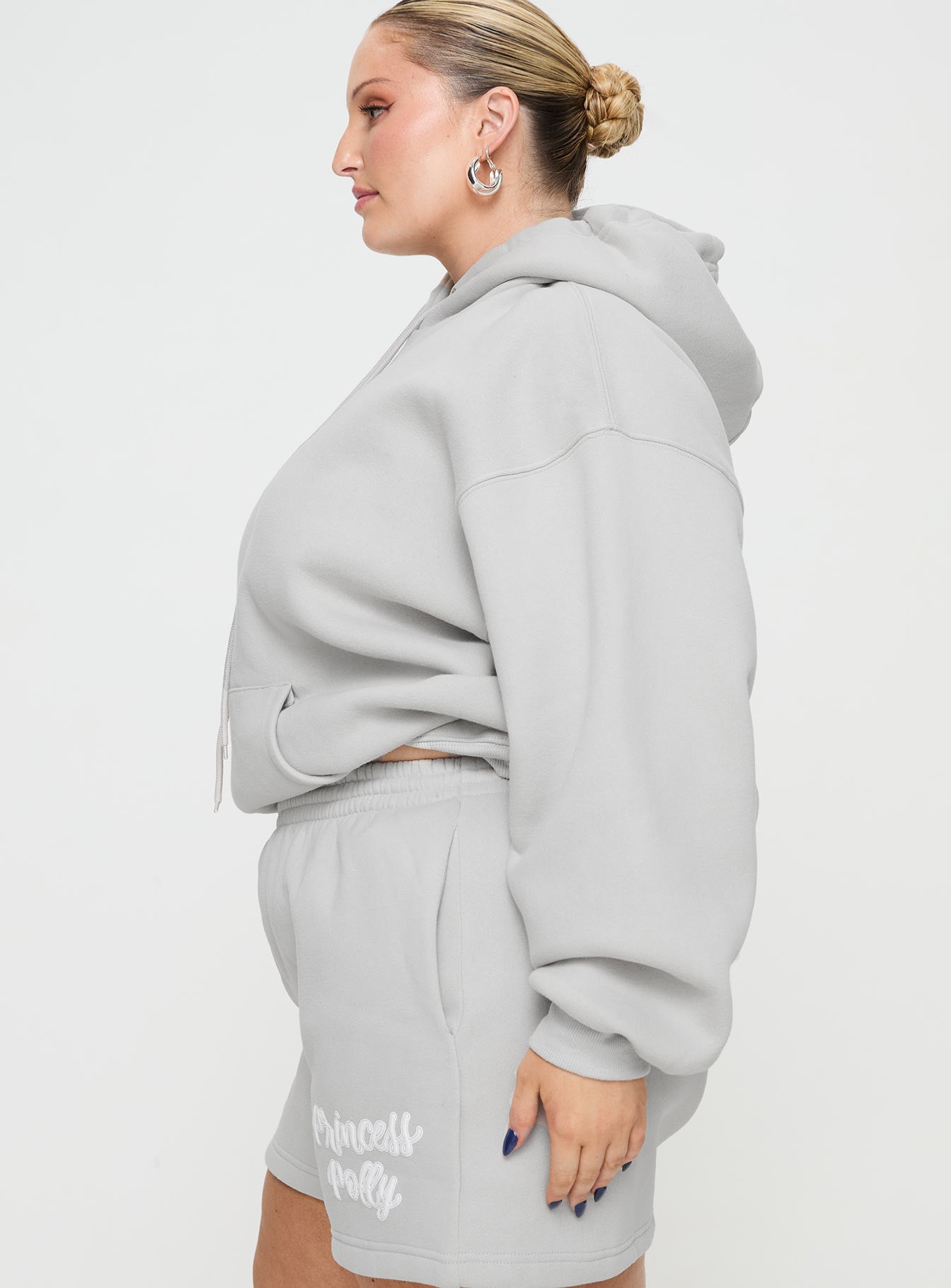 Oh Mollys Hooded Sweatshirt Puff Text Grey Curve-Oh Mollys