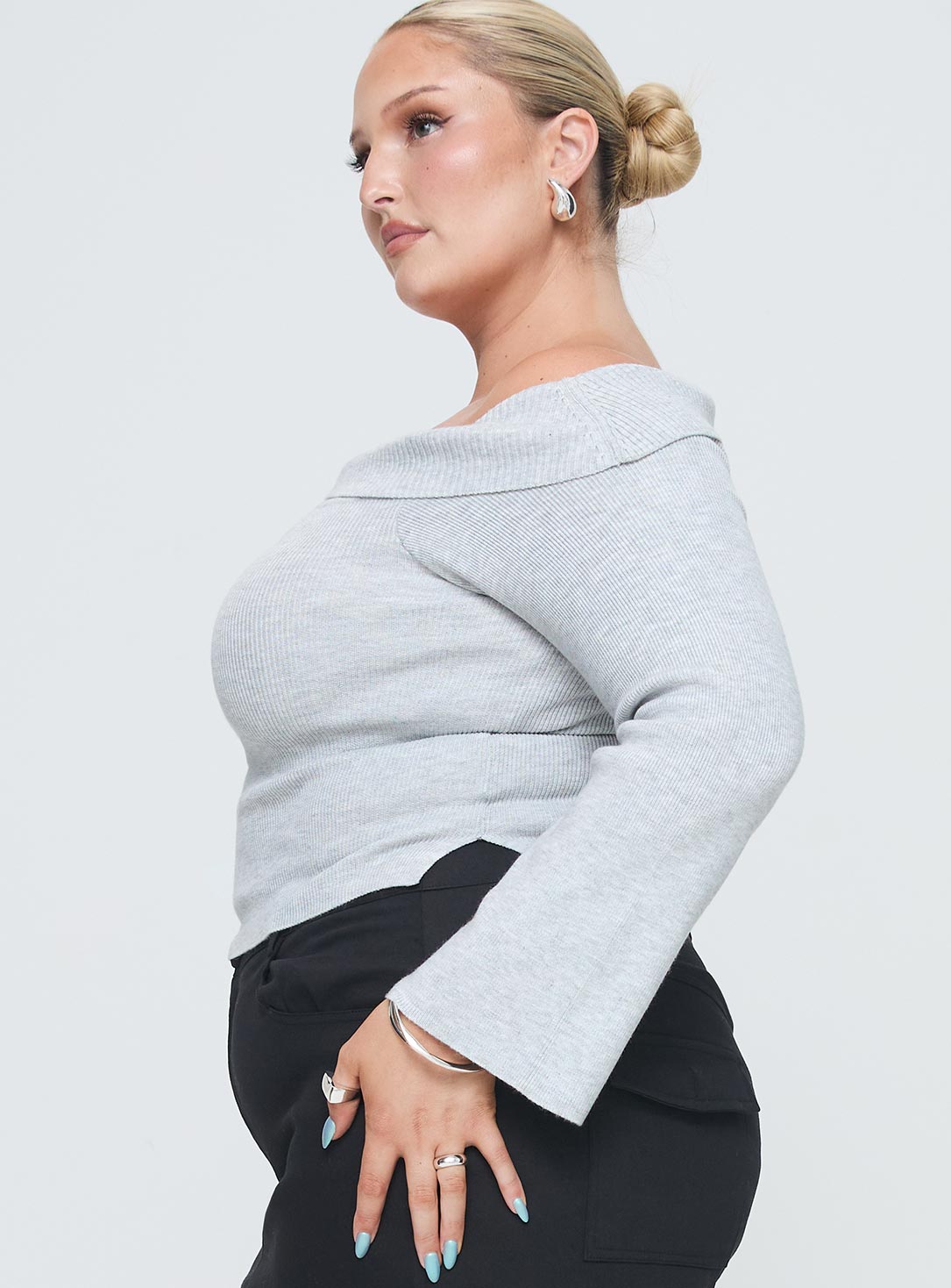 Sina Off The Shoulder Top Grey Curve-Oh Mollys