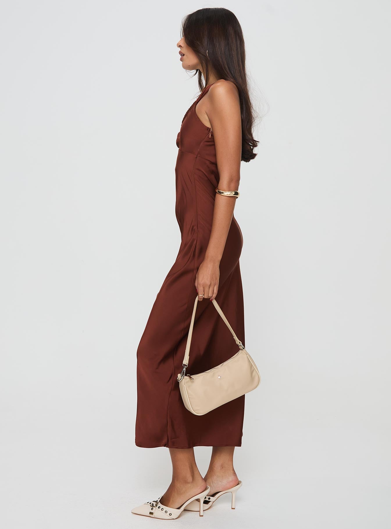 Casimir One Shoulder Maxi Dress Chocolate-Oh Mollys