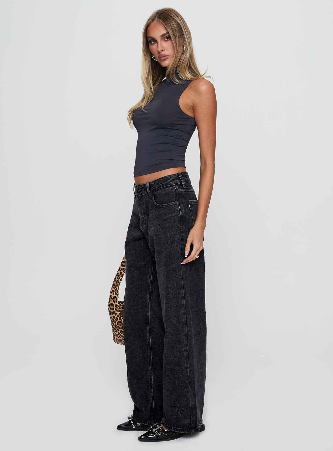 Serenitia Mid Rise Straight Leg Jeans Washed Black Tall-Oh Mollys