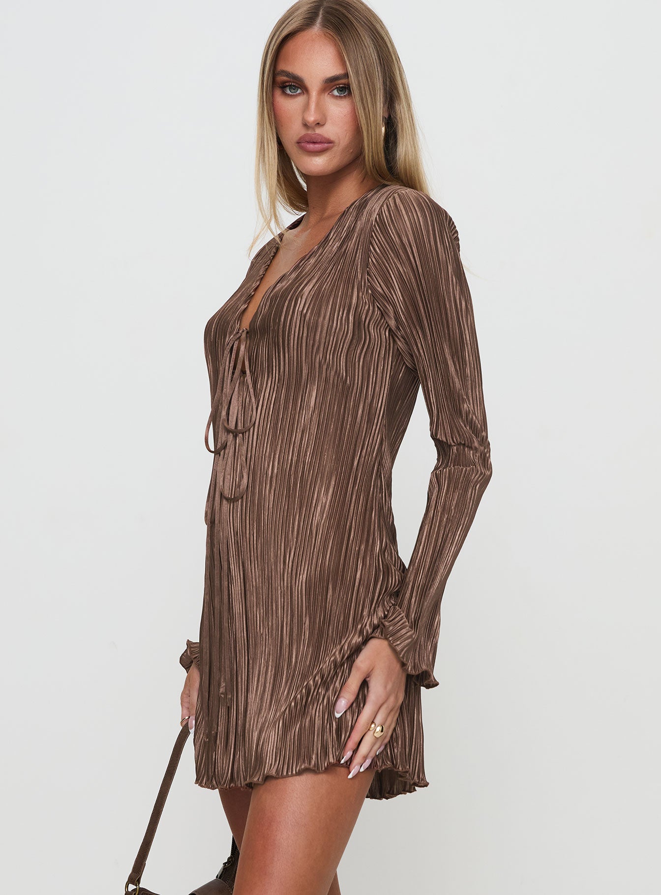 Malop Long Sleeve Mini Dress Chocolate-Oh Mollys