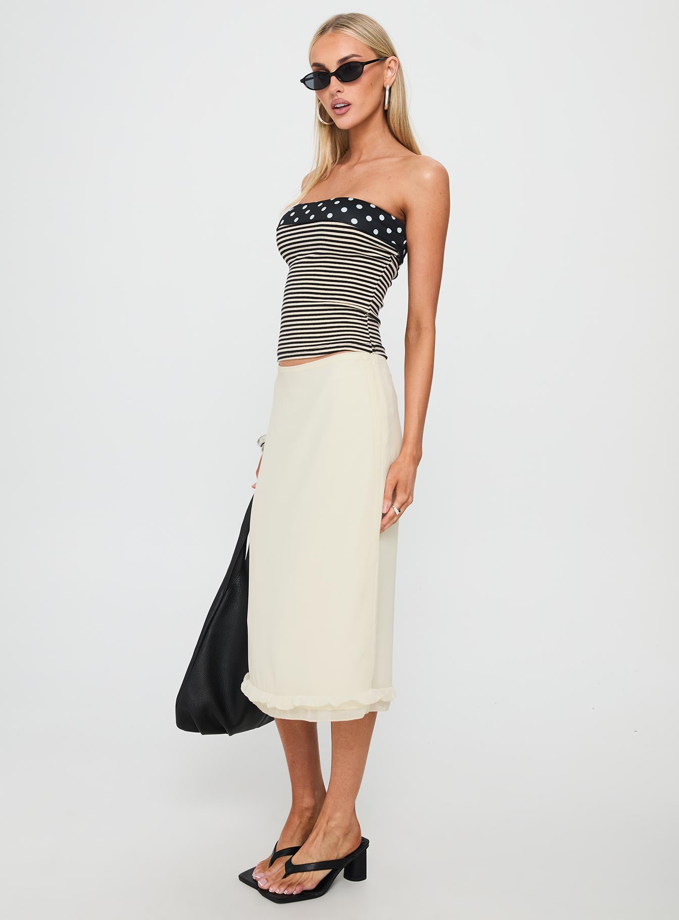 Rosette Frill Midi Skirt Cream-Oh Mollys