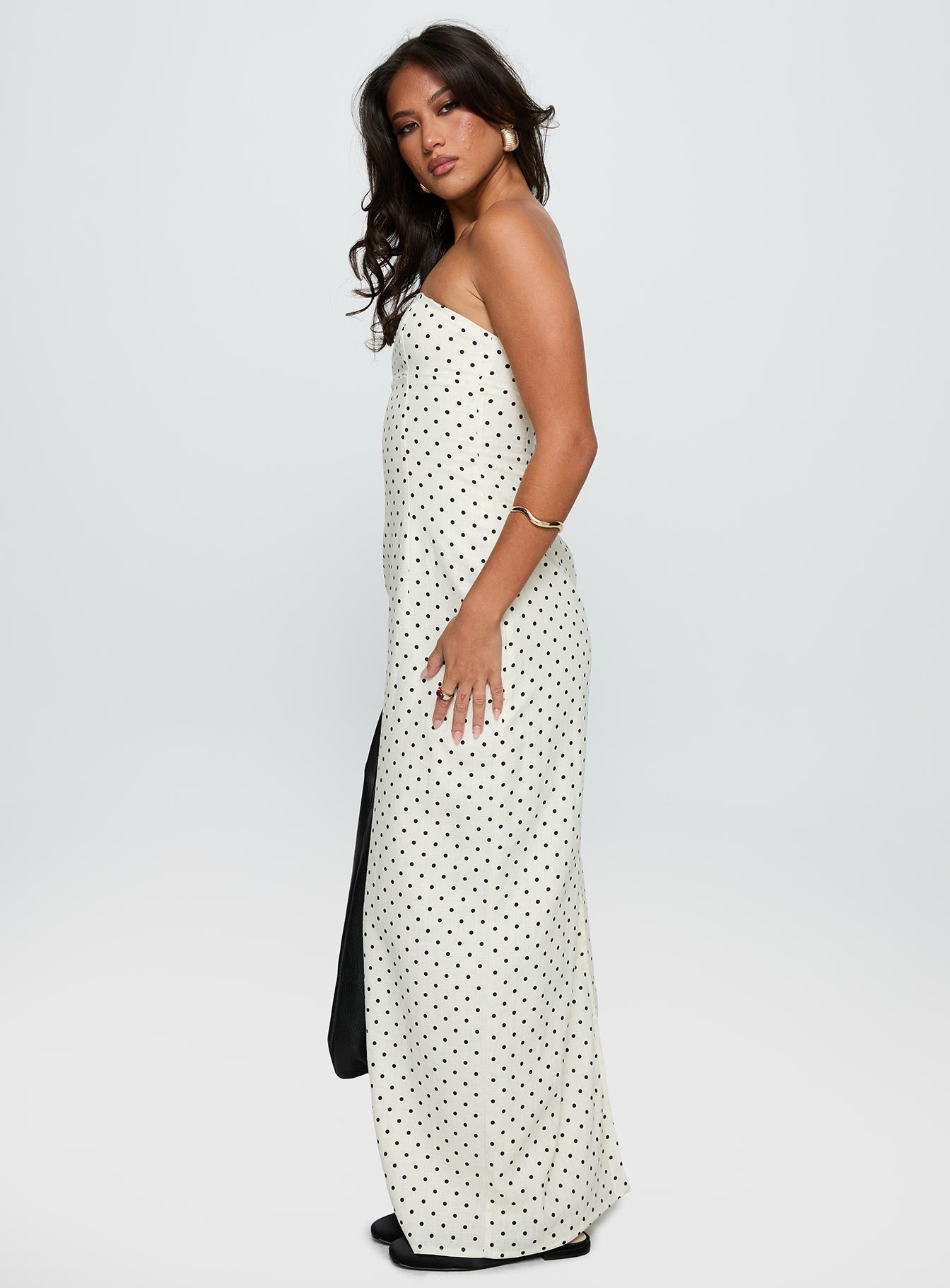 Dovie Linen Blend Strapless Midi Dress Cream Polka-Oh Mollys