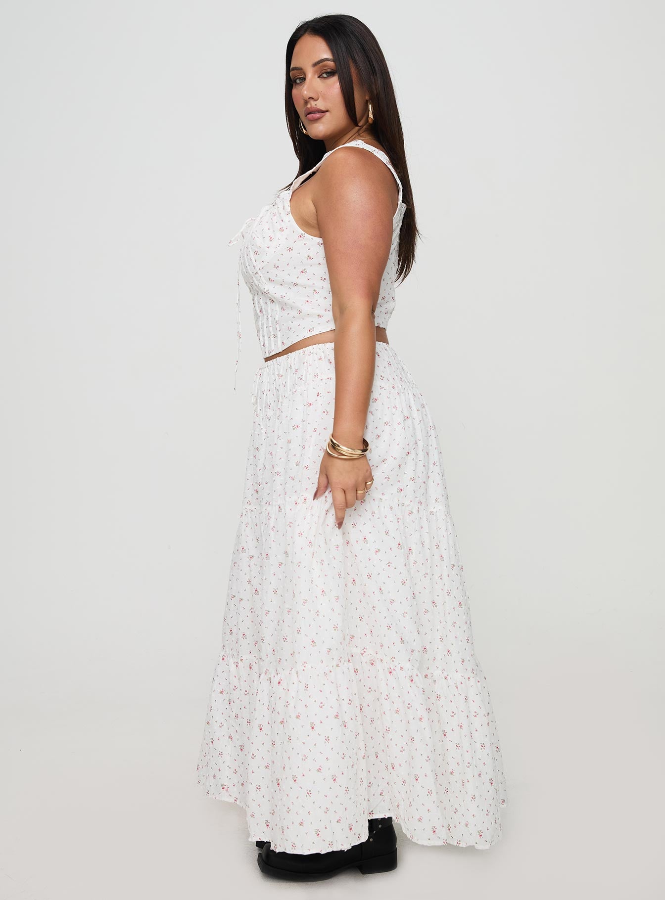 Cherry On Top Maxi Skirt White Floral Curve-Oh Mollys