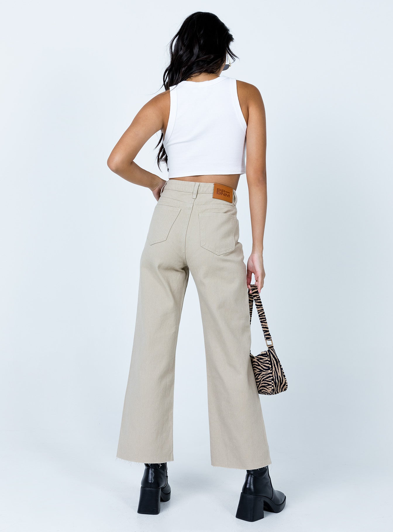 Cece Hammer Wide Leg Jeans Beige Denim-Oh Mollys