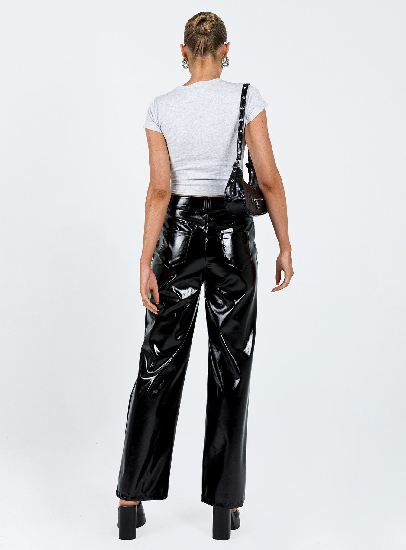 Renni Low Rise Vinyl Pants Black-Oh Mollys