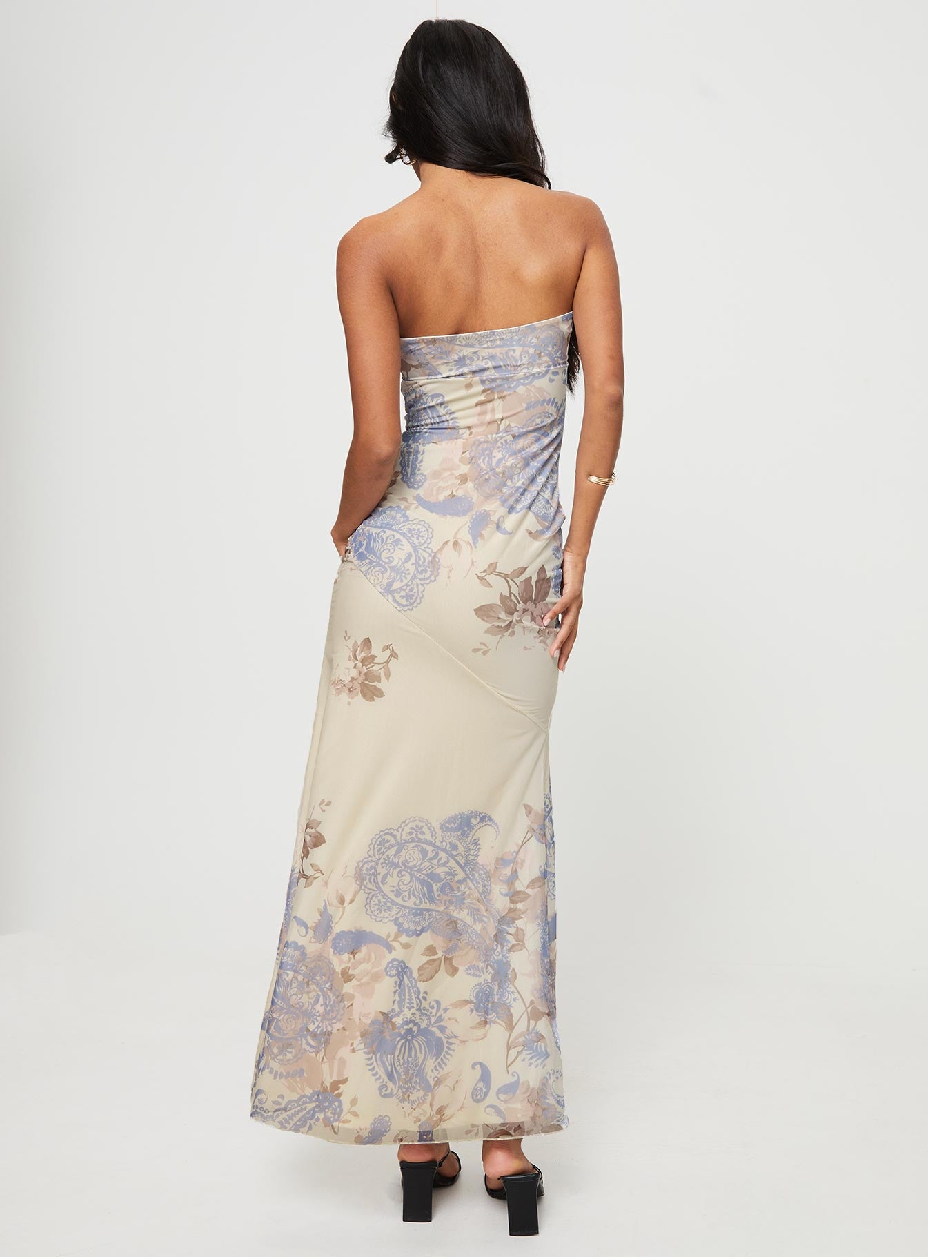 Kyanne High Split Maxi Dress Cream Multi-Oh Mollys