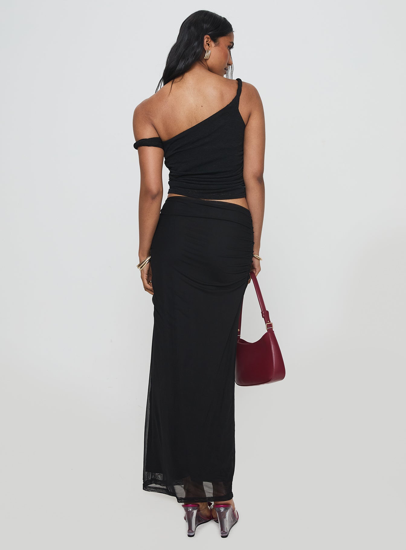 Mastermind Ruched Maxi Skirt Black-Oh Mollys