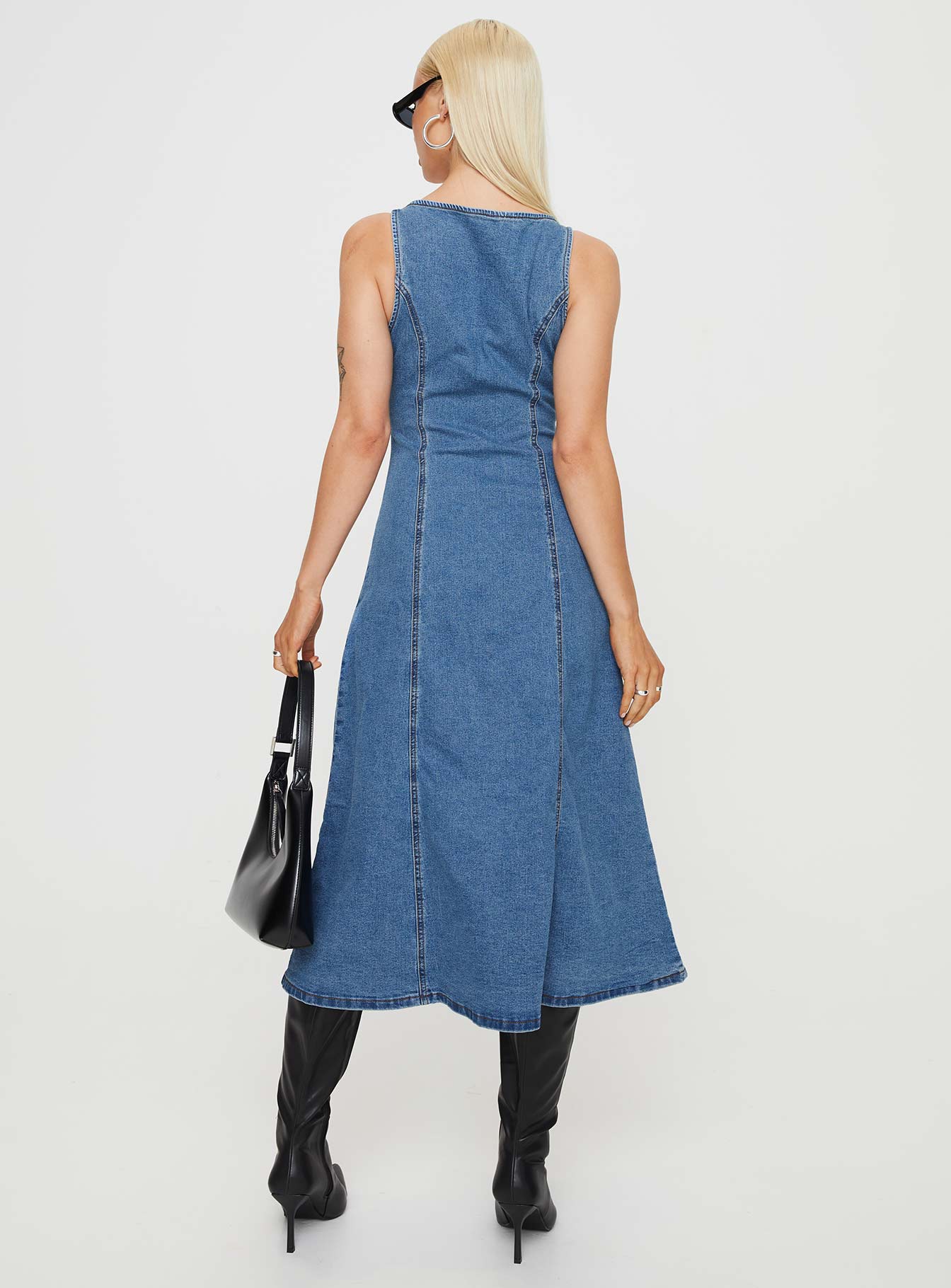 Midler Denim Midi Dress Mid Blue-Oh Mollys