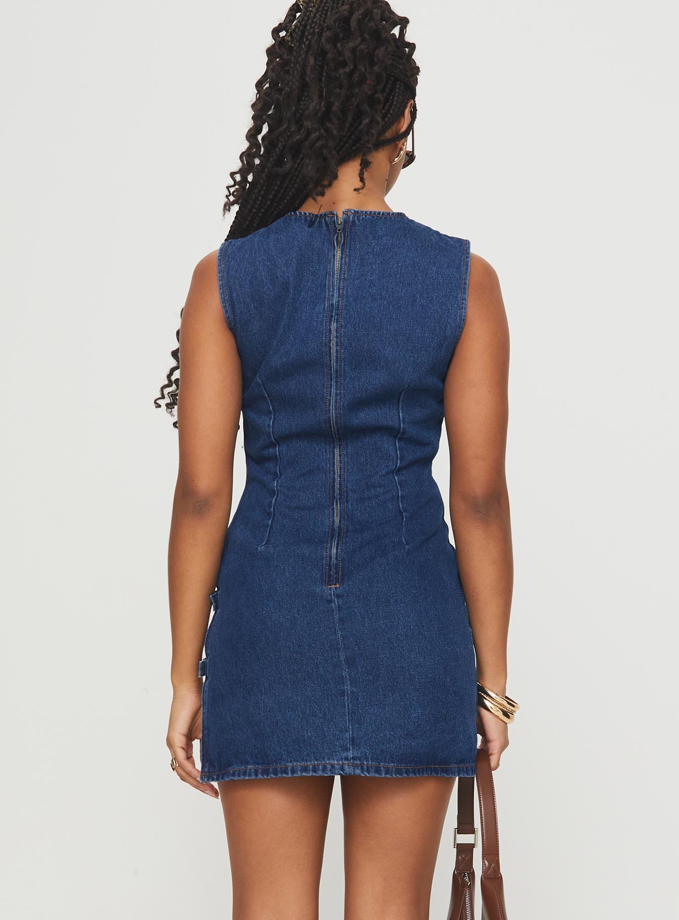 Eilein Sculpted Denim Mini Dress Dark Wash-Oh Mollys