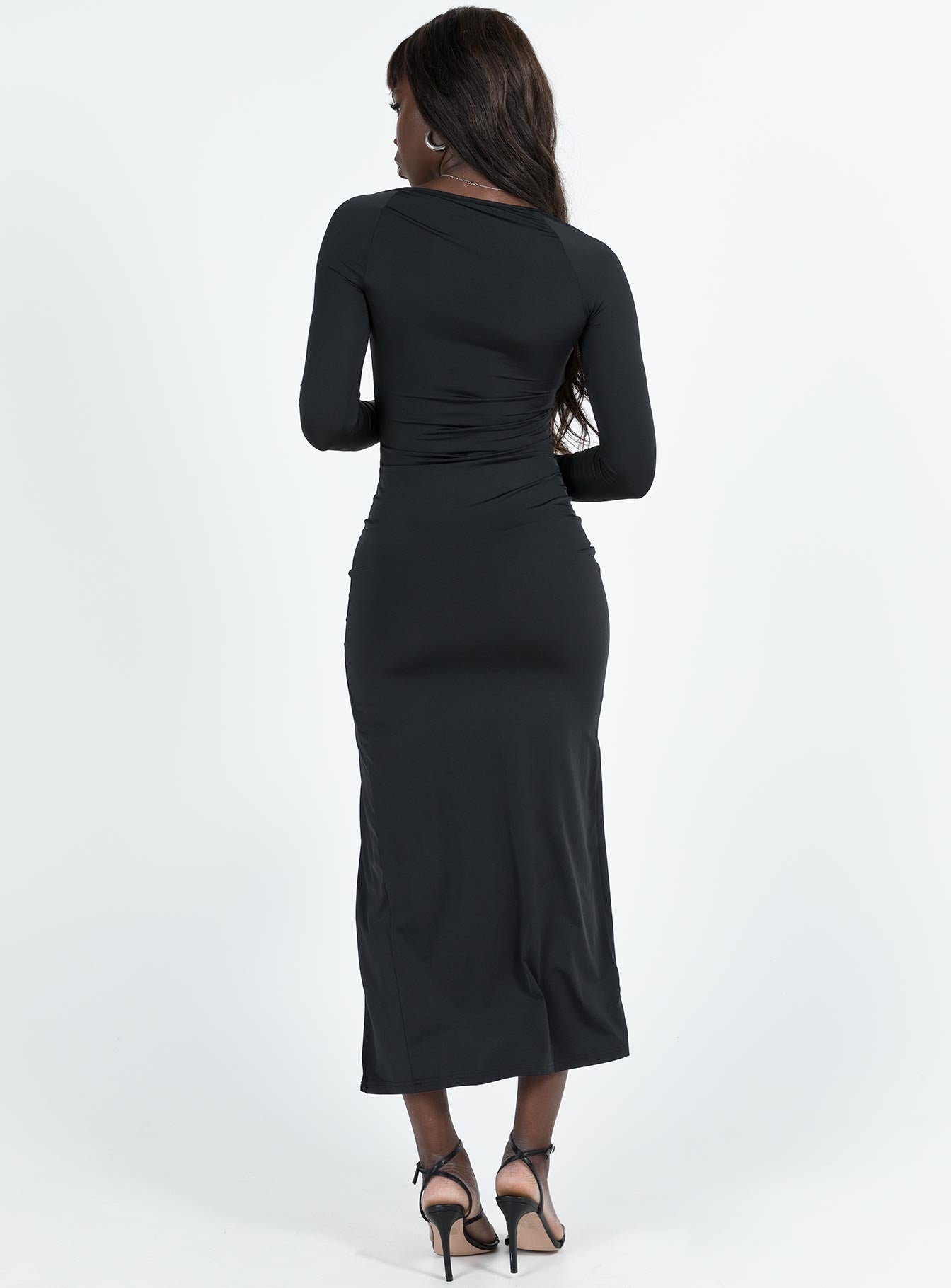 Hayward Long Sleeve Midi Dress Black-Oh Mollys