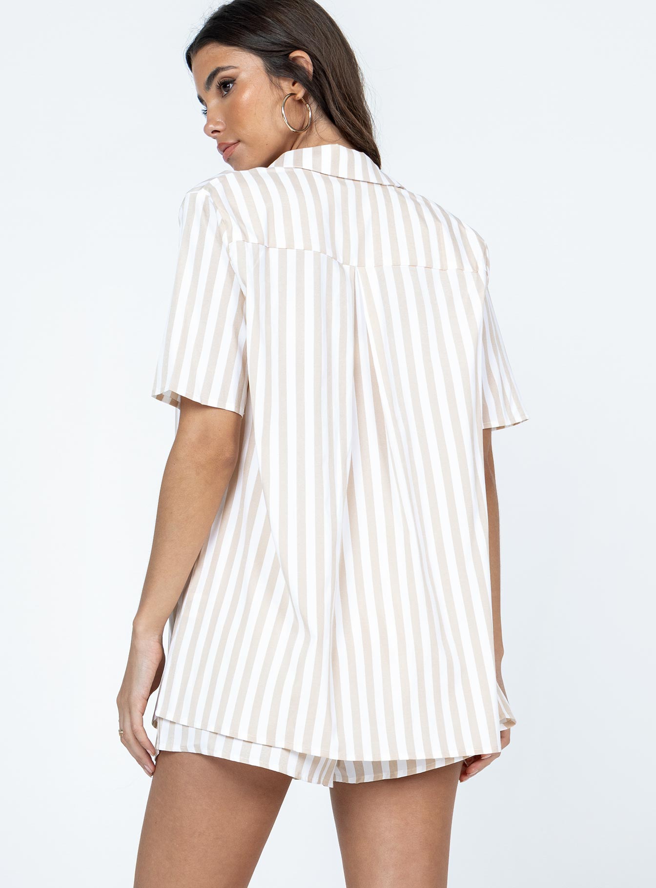 Chloe Short Sleeve Set Beige Stripe-Oh Mollys