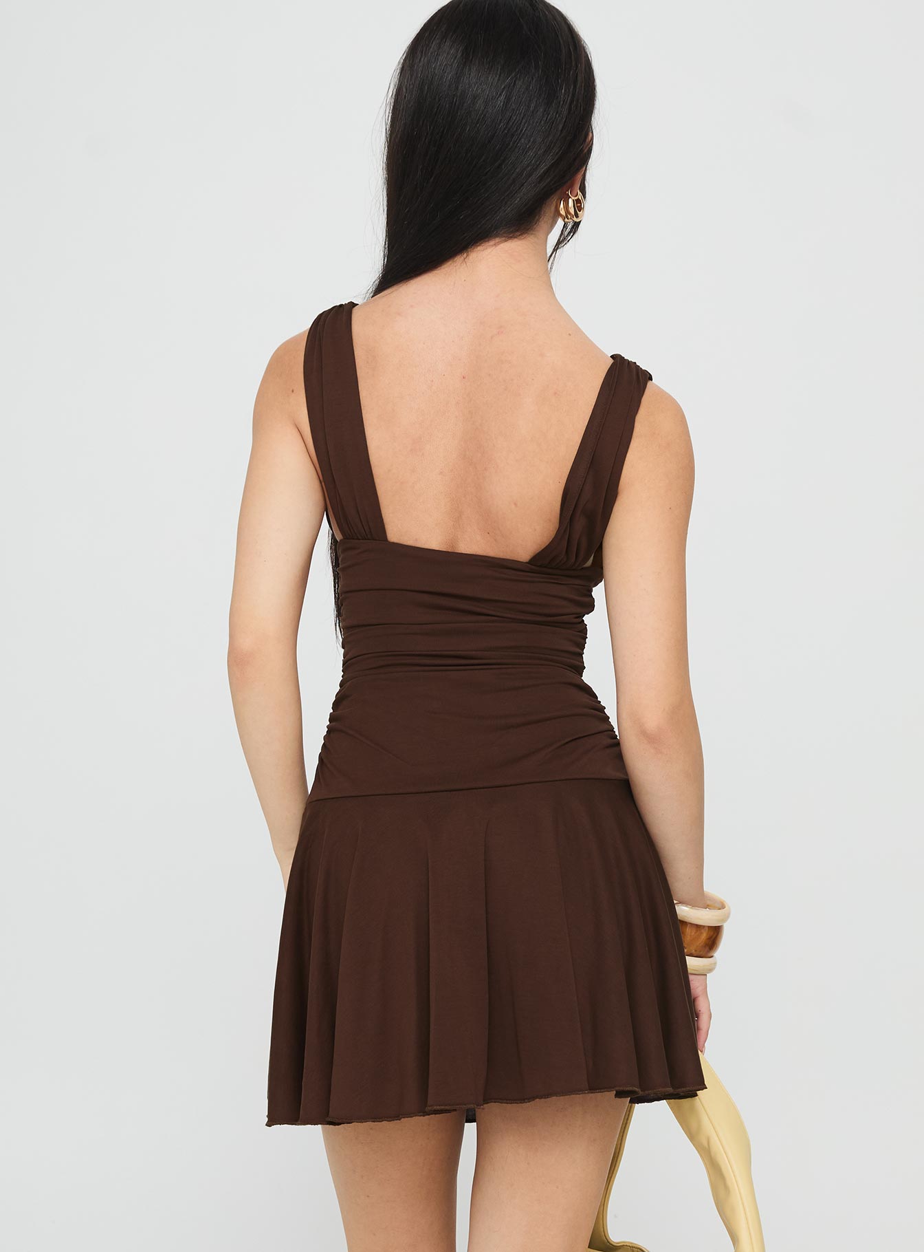 Poseur Plunge Mini Dress Chocolate-Oh Mollys