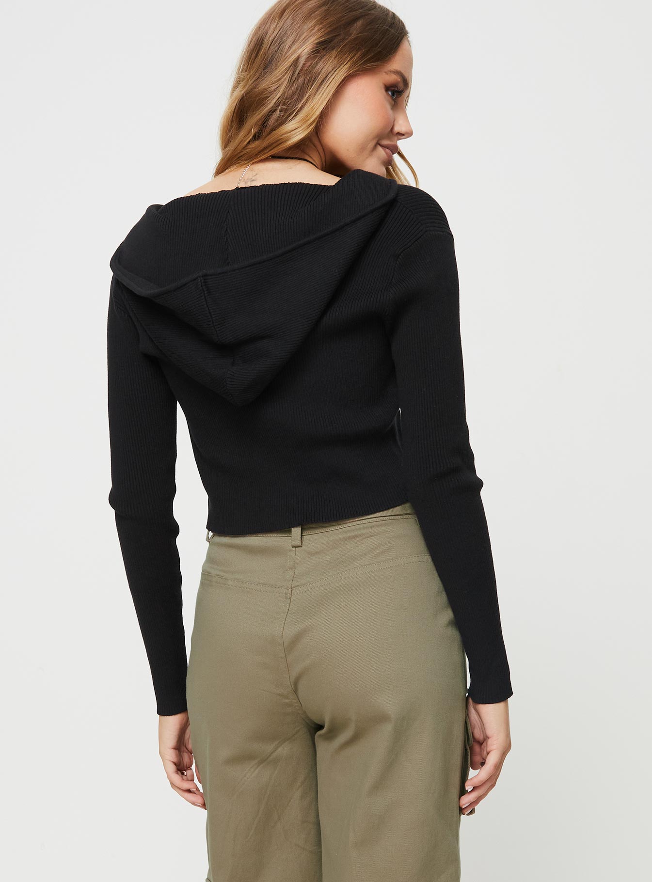 Cher Zip Up Knit Sweater Black-Oh Mollys