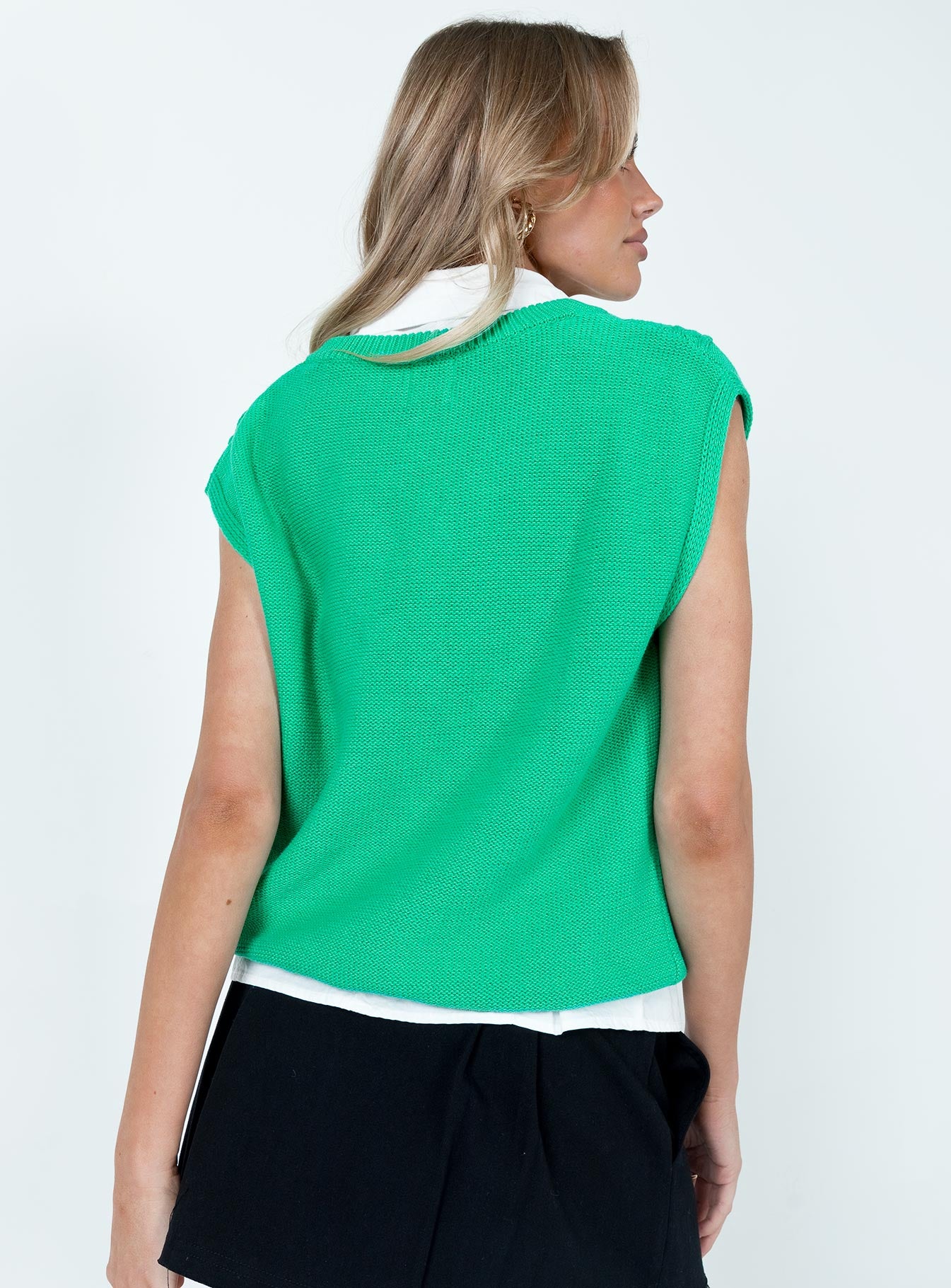 Cotton Carey Sweater Vest Green-Oh Mollys