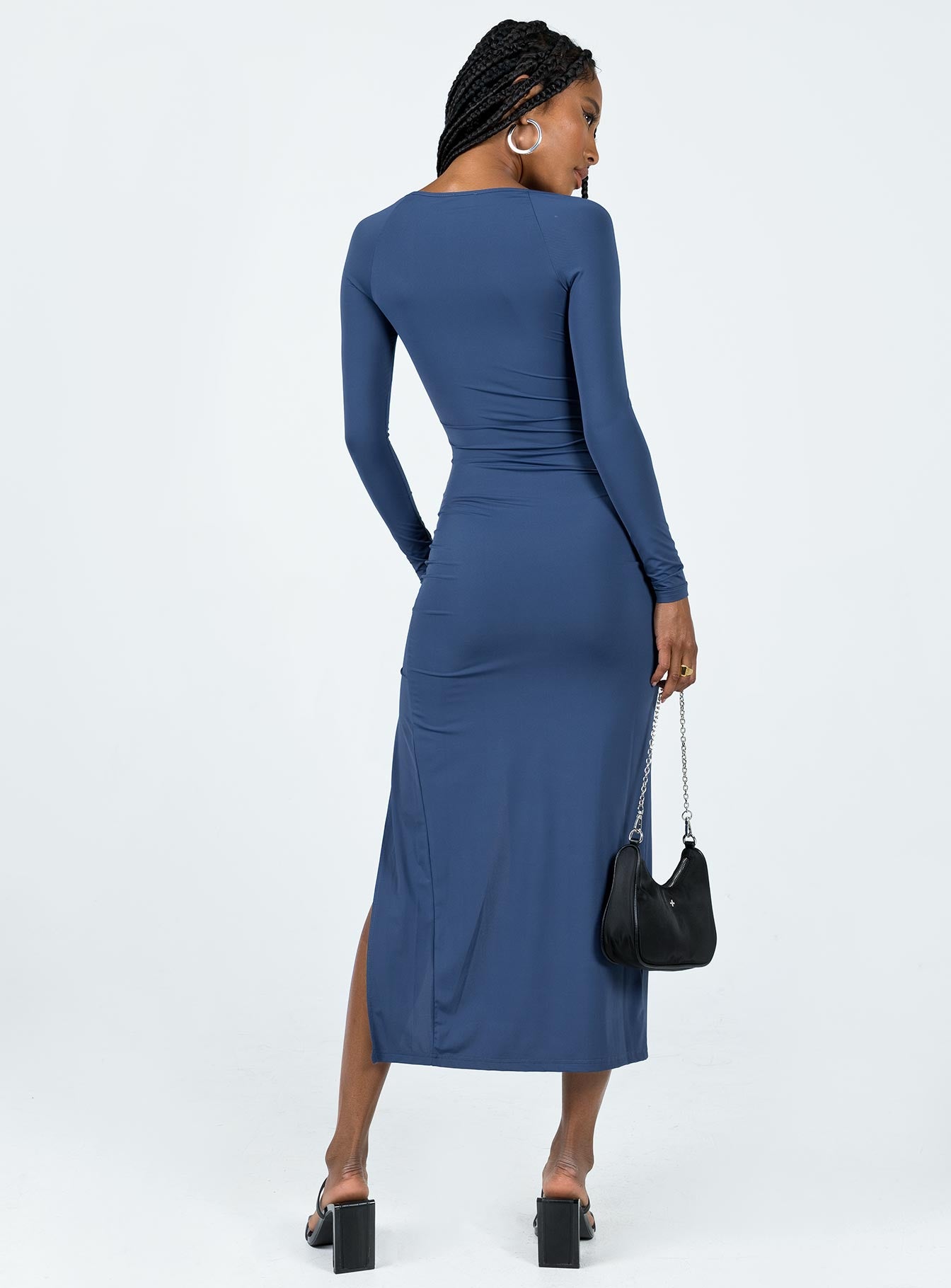 Hayward Long Sleeve Midi Dress Blue-Oh Mollys