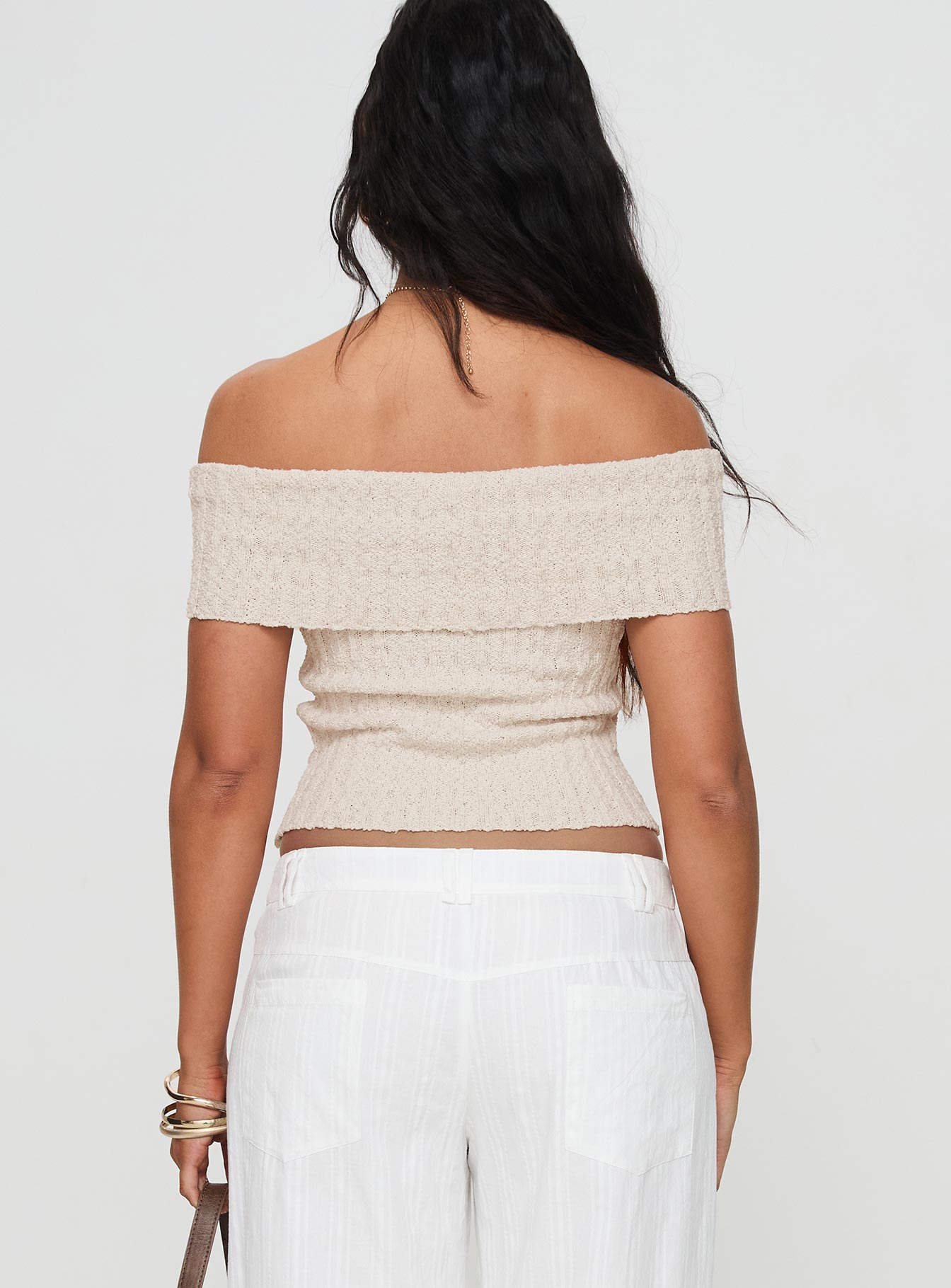 Murmur Off Shoulder Top Beige-Oh Mollys