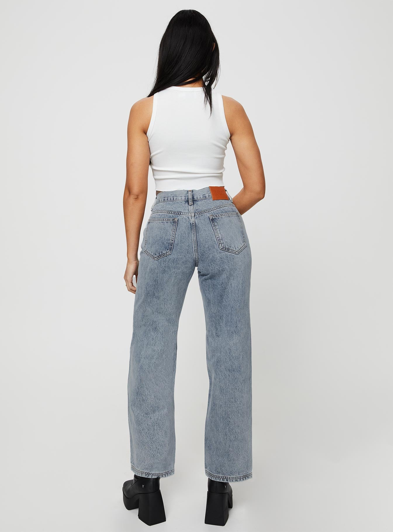 Krena Adjustable High Mid Rise Jeans Mid Wash-Oh Mollys