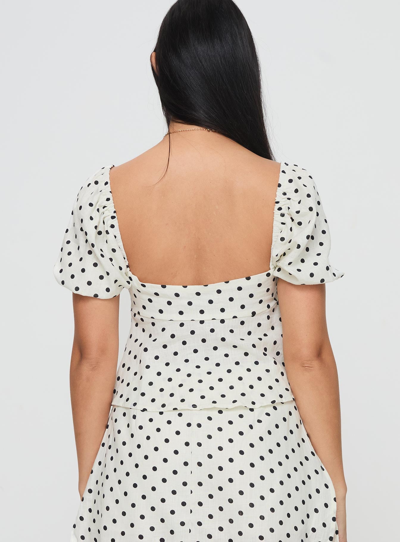 Passionfruit Linen Blend Top Cream/Black Polka Dot-Oh Mollys