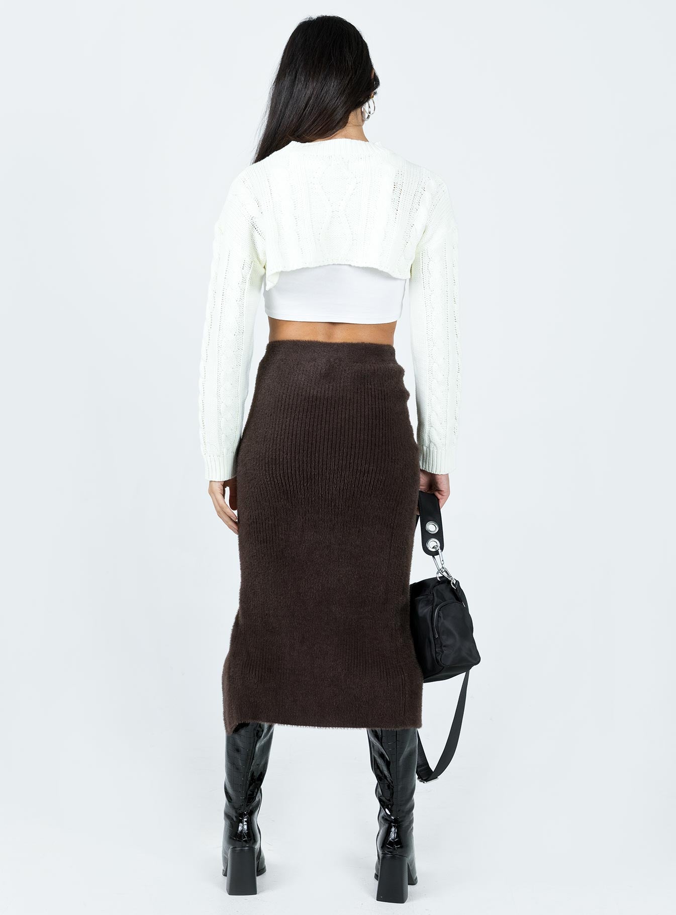 Ella Brooke Knit Midi Skirt Brown-Oh Mollys