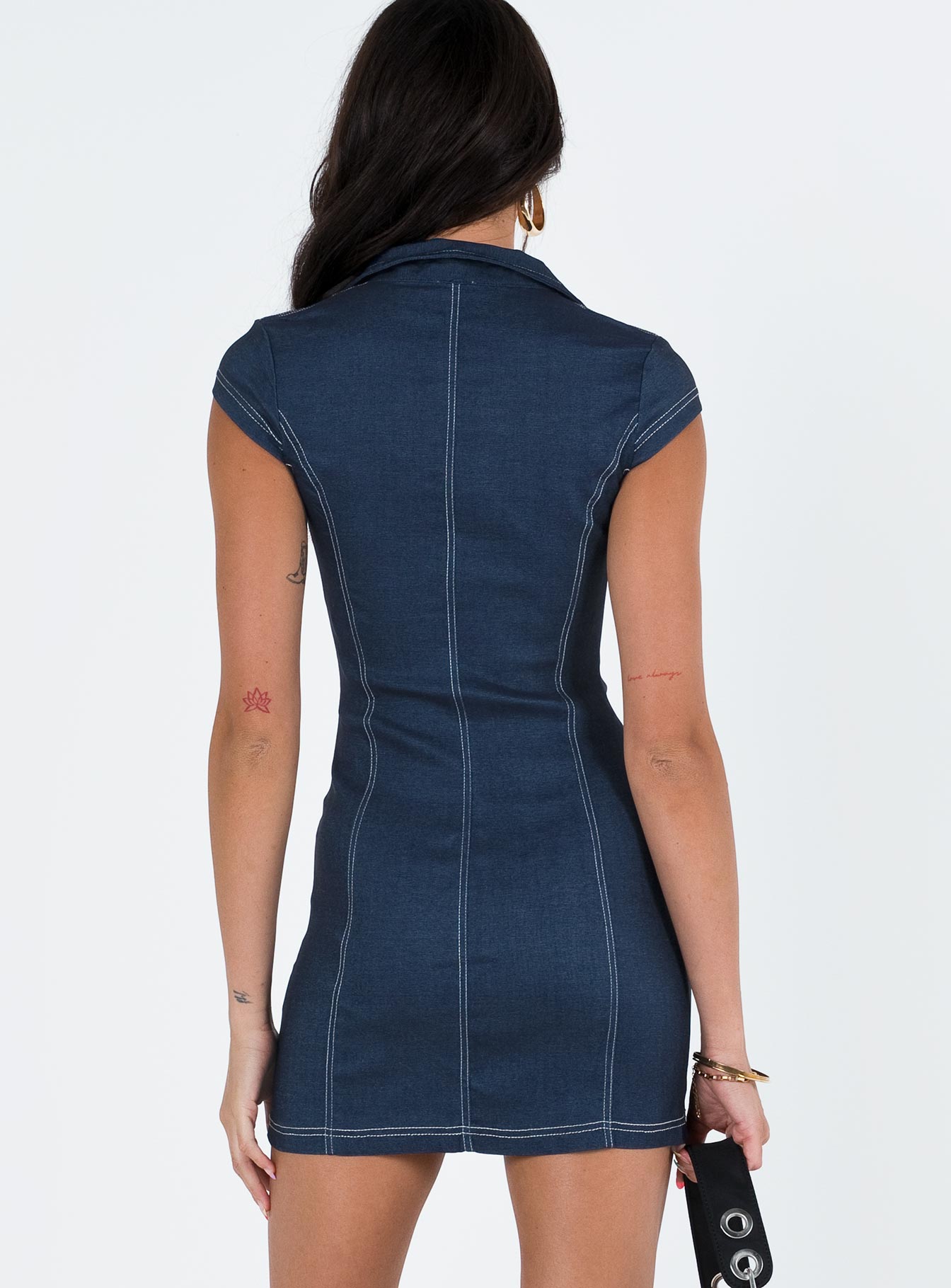 Navedo Denim Mini Dress Dark Blue-Oh Mollys