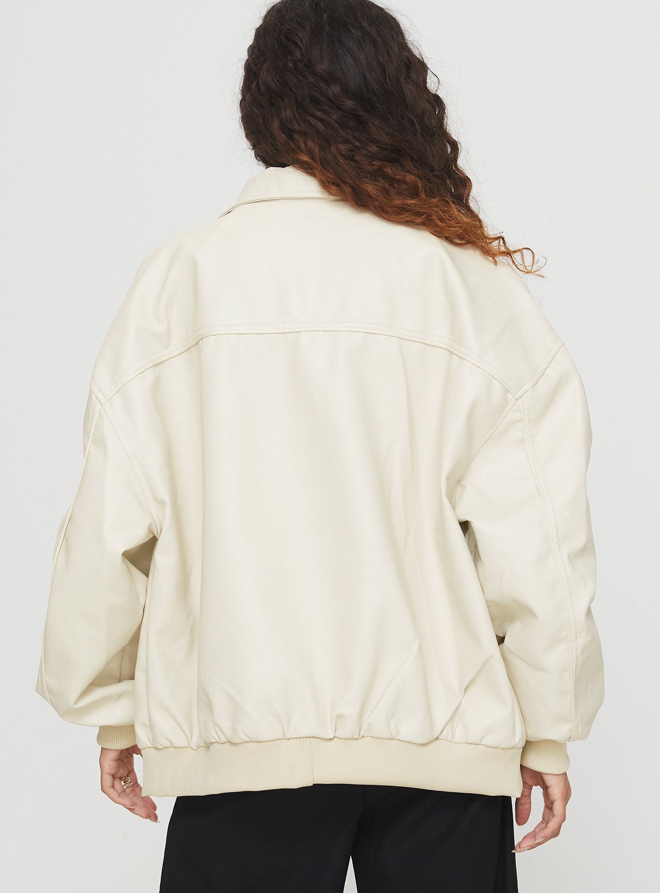 Goldsmith Faux Leather Bomber Jacket Cream-Oh Mollys