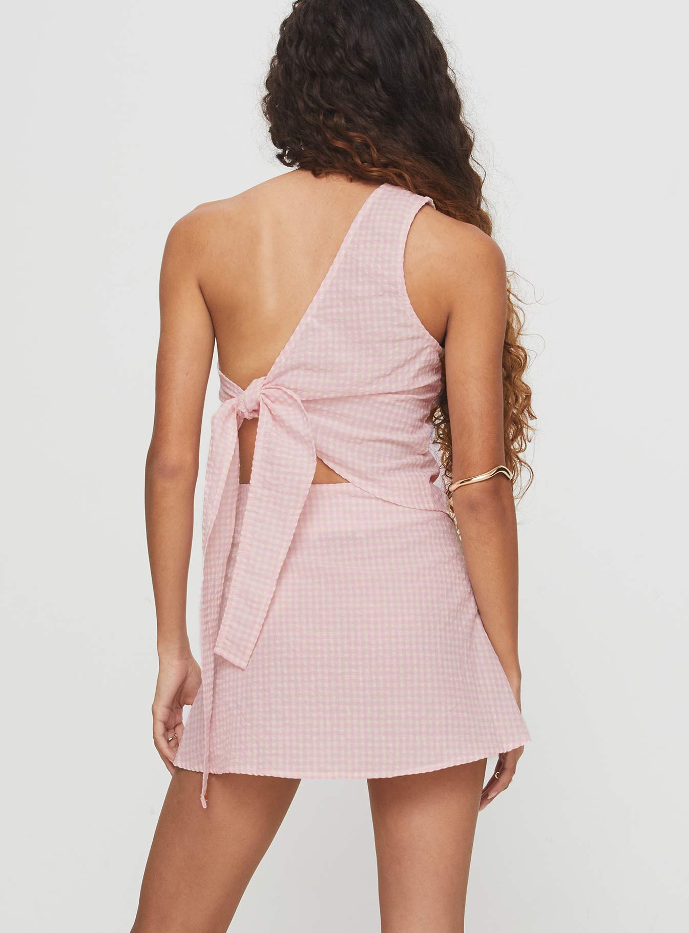 Dirst One Shoulder Set Pink Gingham-Oh Mollys
