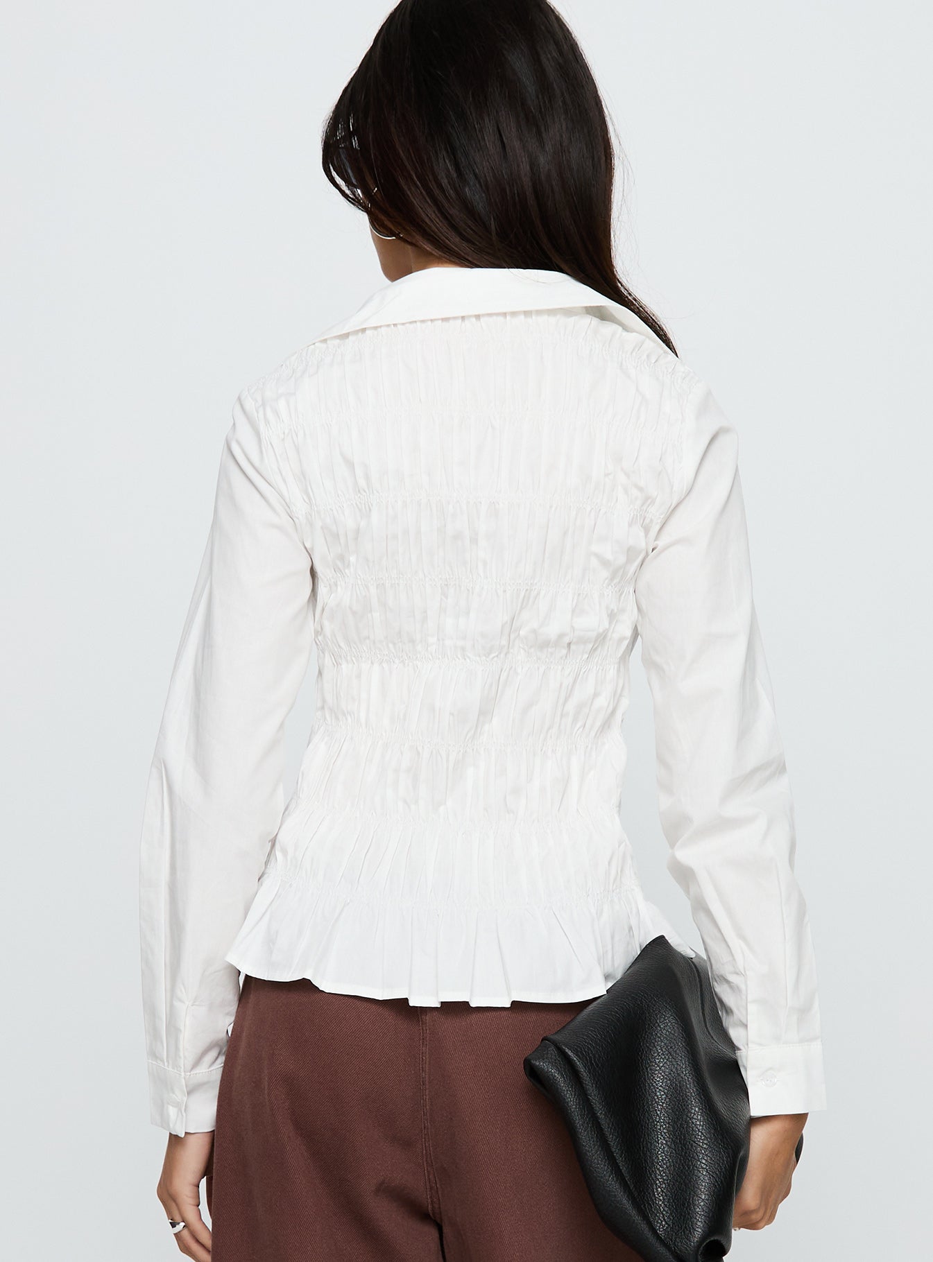 Cultivate Shirred Long Sleeve Top White-Oh Mollys