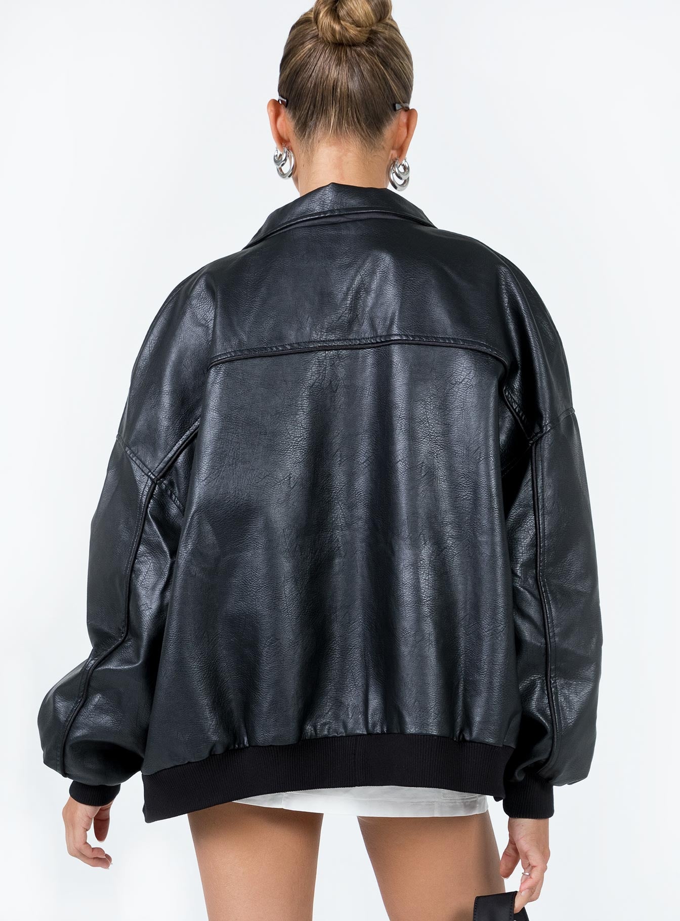Goldsmith Faux Leather Bomber Jacket Black-Oh Mollys