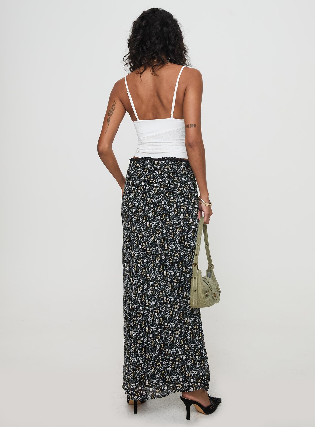 Emily Maxi Skirt Blue / Black Floral-Oh Mollys