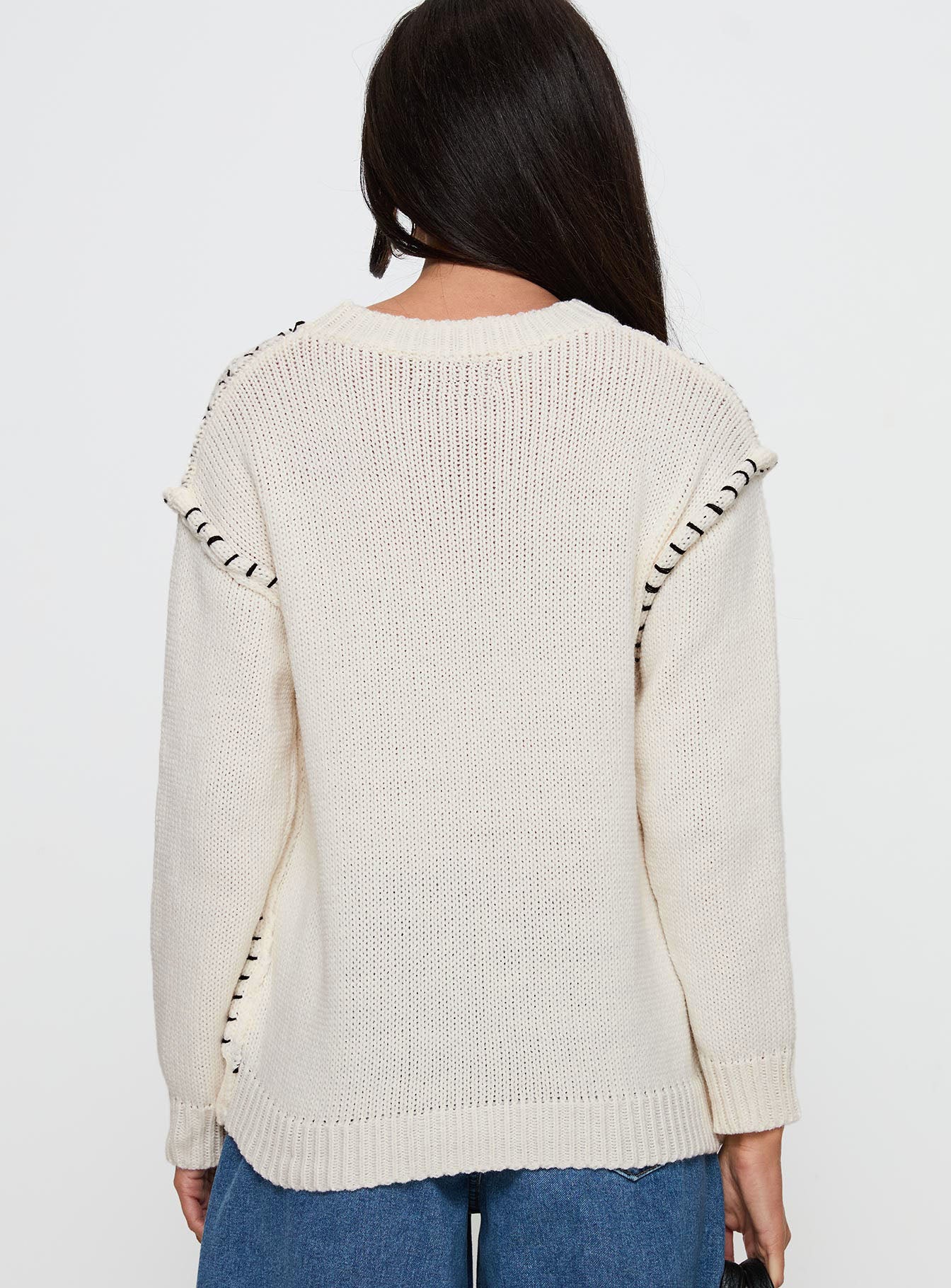 Change The Weather Contrast Stitch Knit Sweater Cream-Oh Mollys