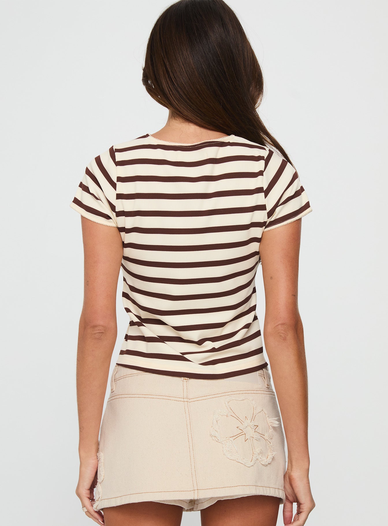 Marvella Button Up Top Beige / Brown Stripe-Oh Mollys