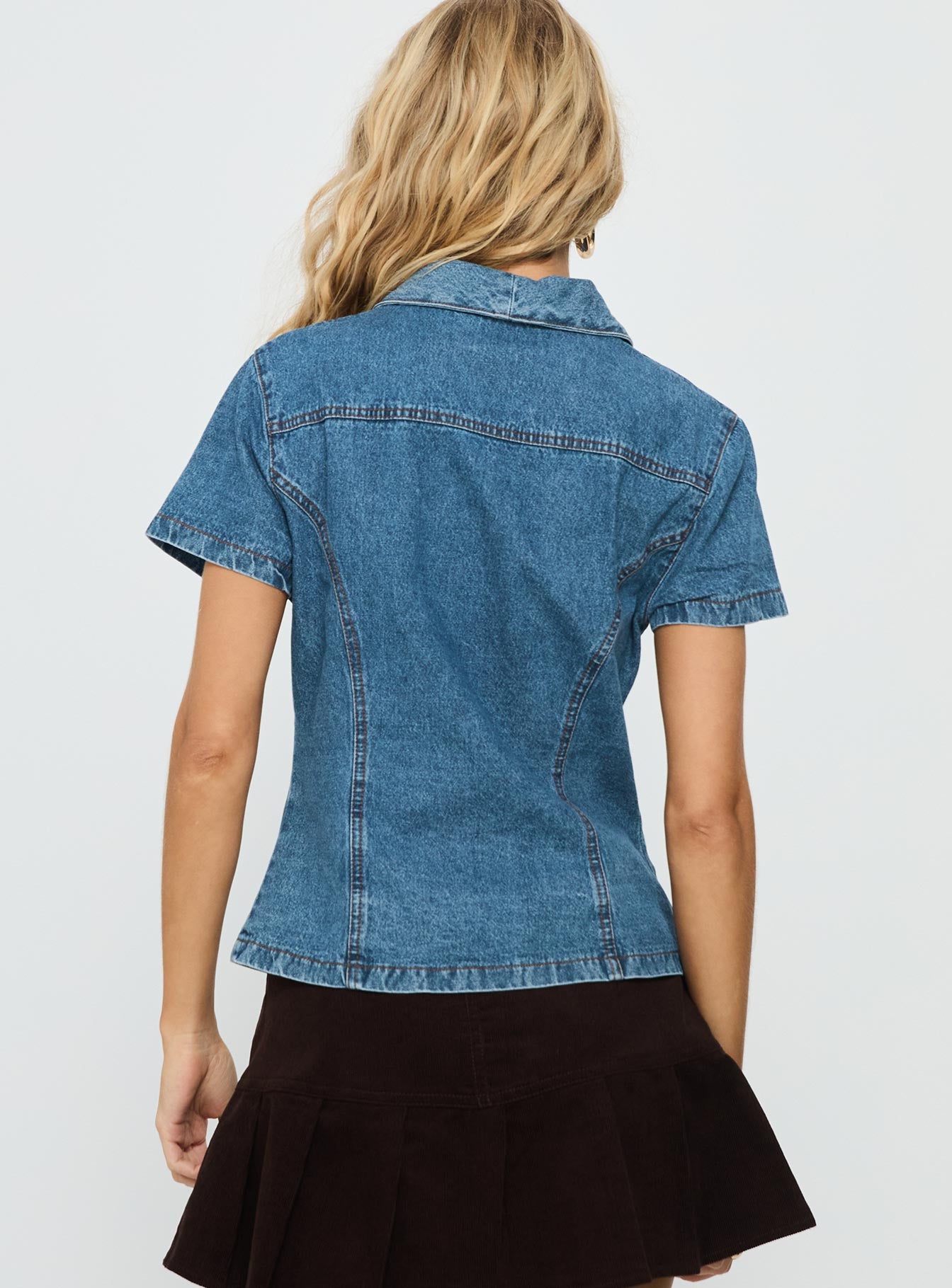 Ellix Button Up Top Blue Denim-Oh Mollys