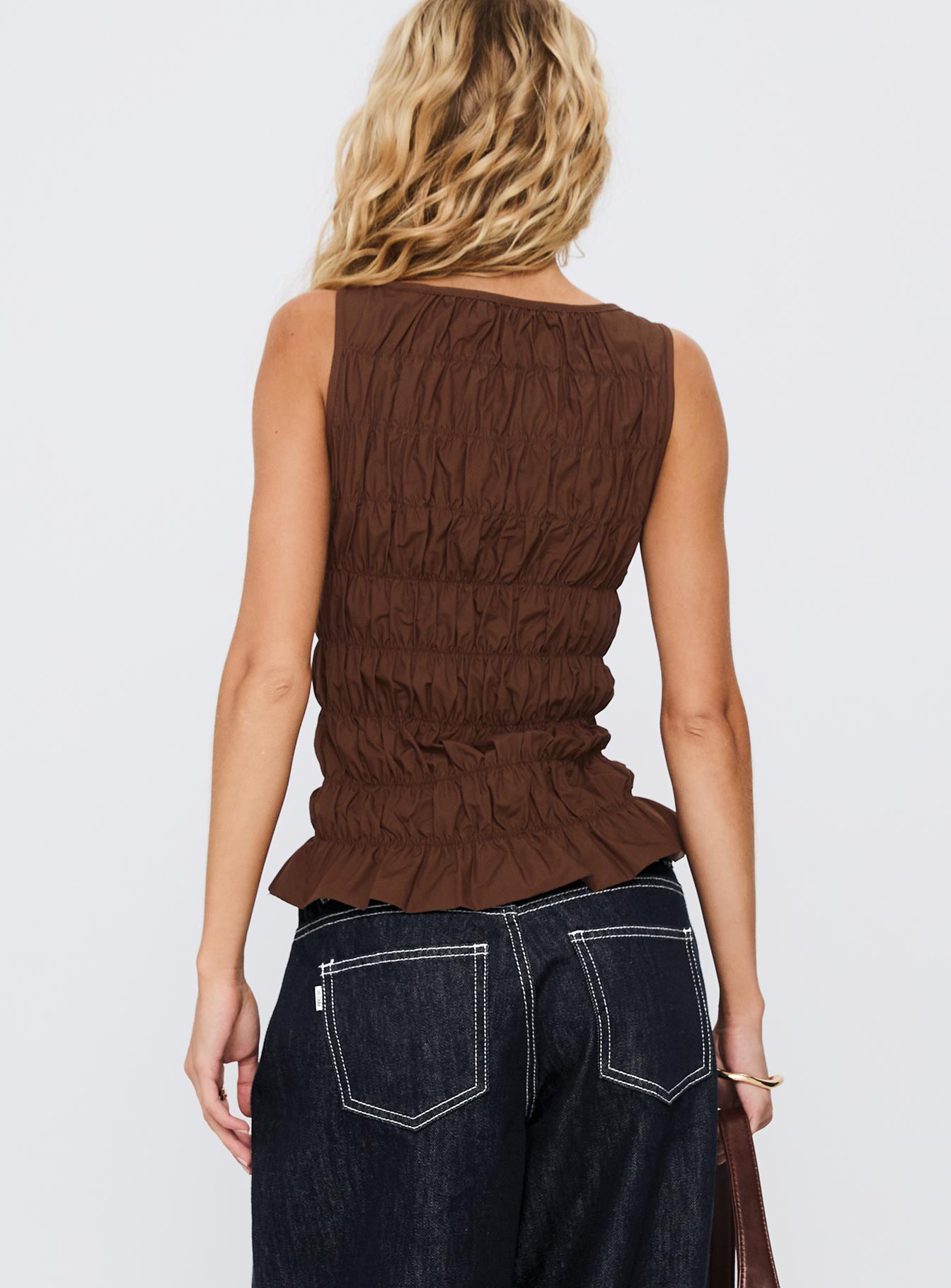 Marleene Shirred Top Chocolate-Oh Mollys