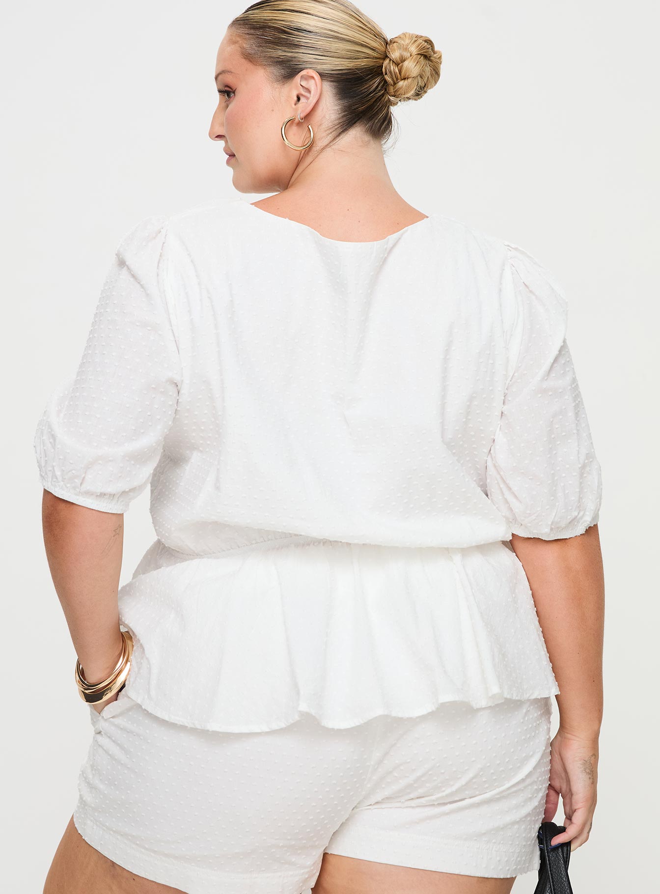 Puff Puff Peplum Top White Curve-Oh Mollys