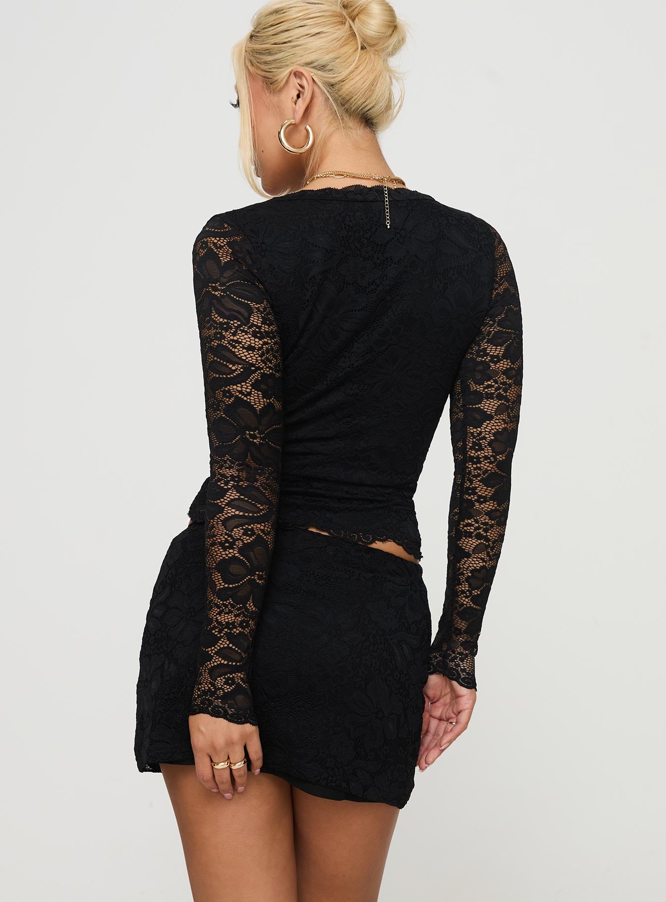 Morgynne Lace V Neck Set Black-Oh Mollys