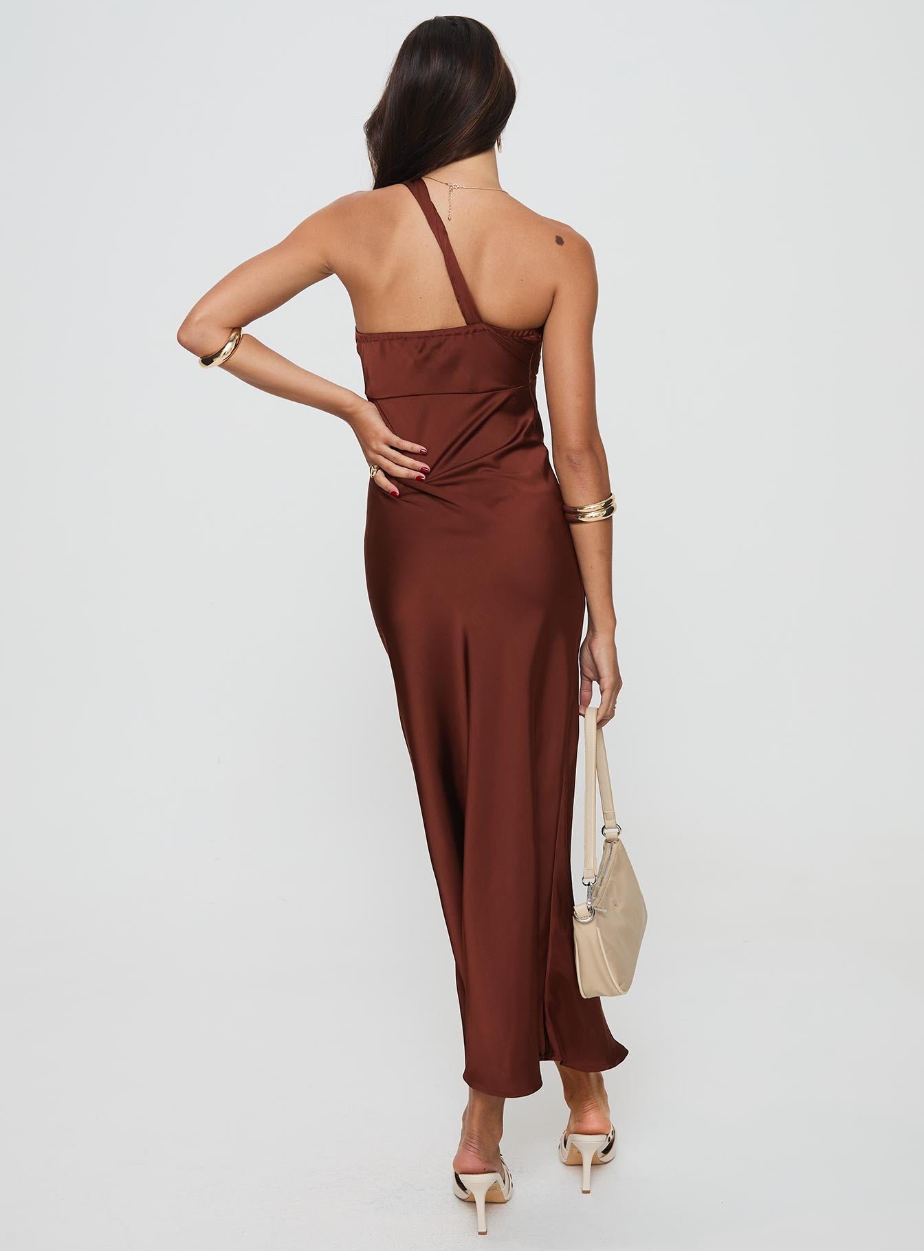 Casimir One Shoulder Maxi Dress Chocolate-Oh Mollys