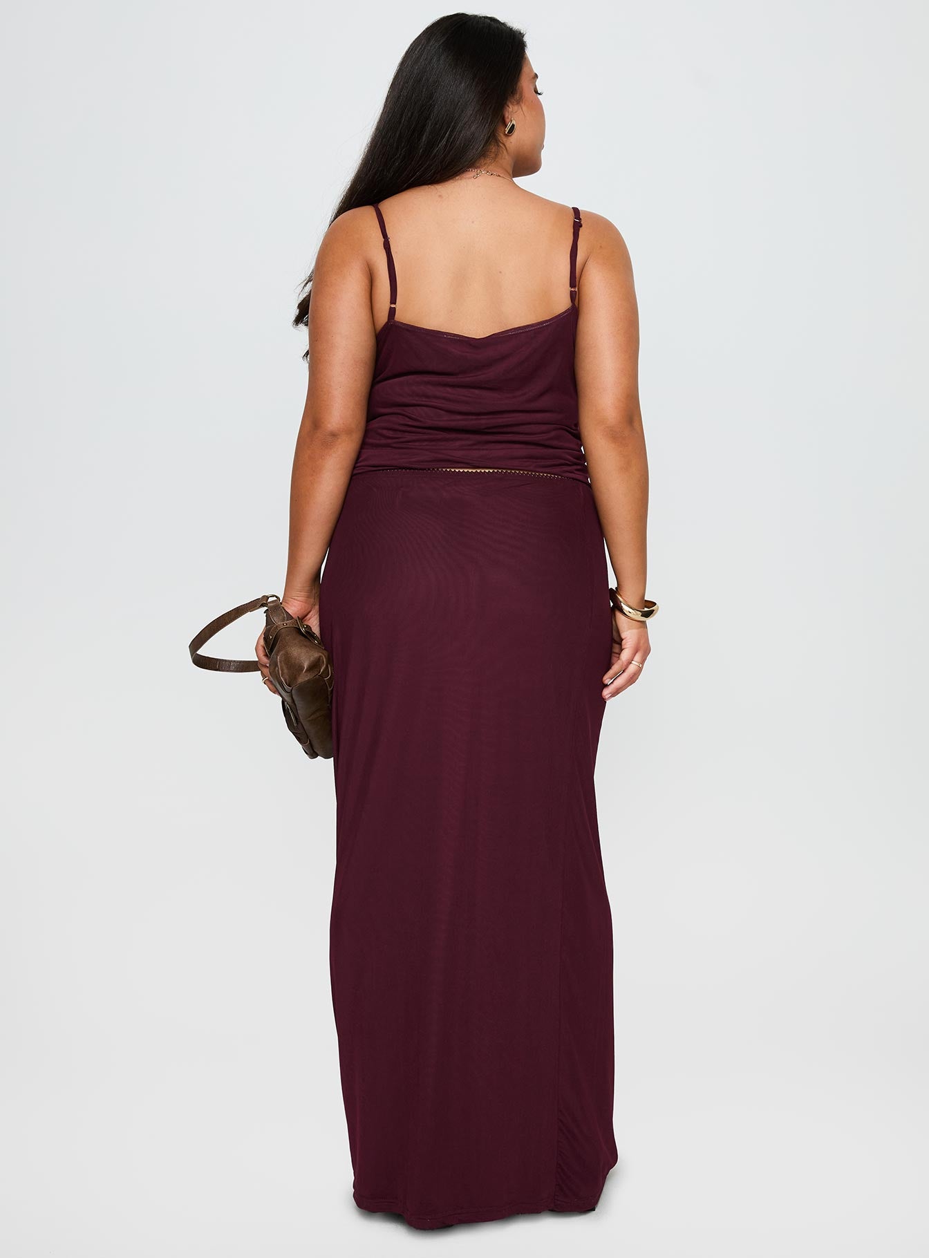 Reiko Lace Trim Tie Front Maxi Set Burgundy Curve-Oh Mollys