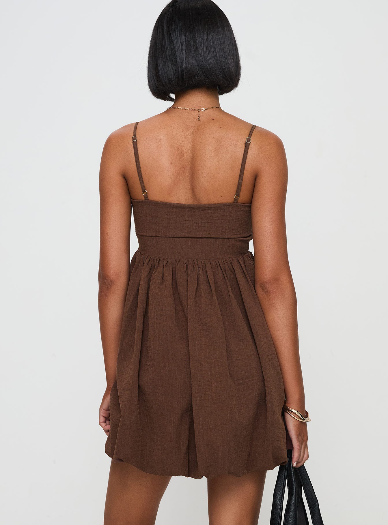 Layken Bubble Hem Mini Dress Chocolate-Oh Mollys