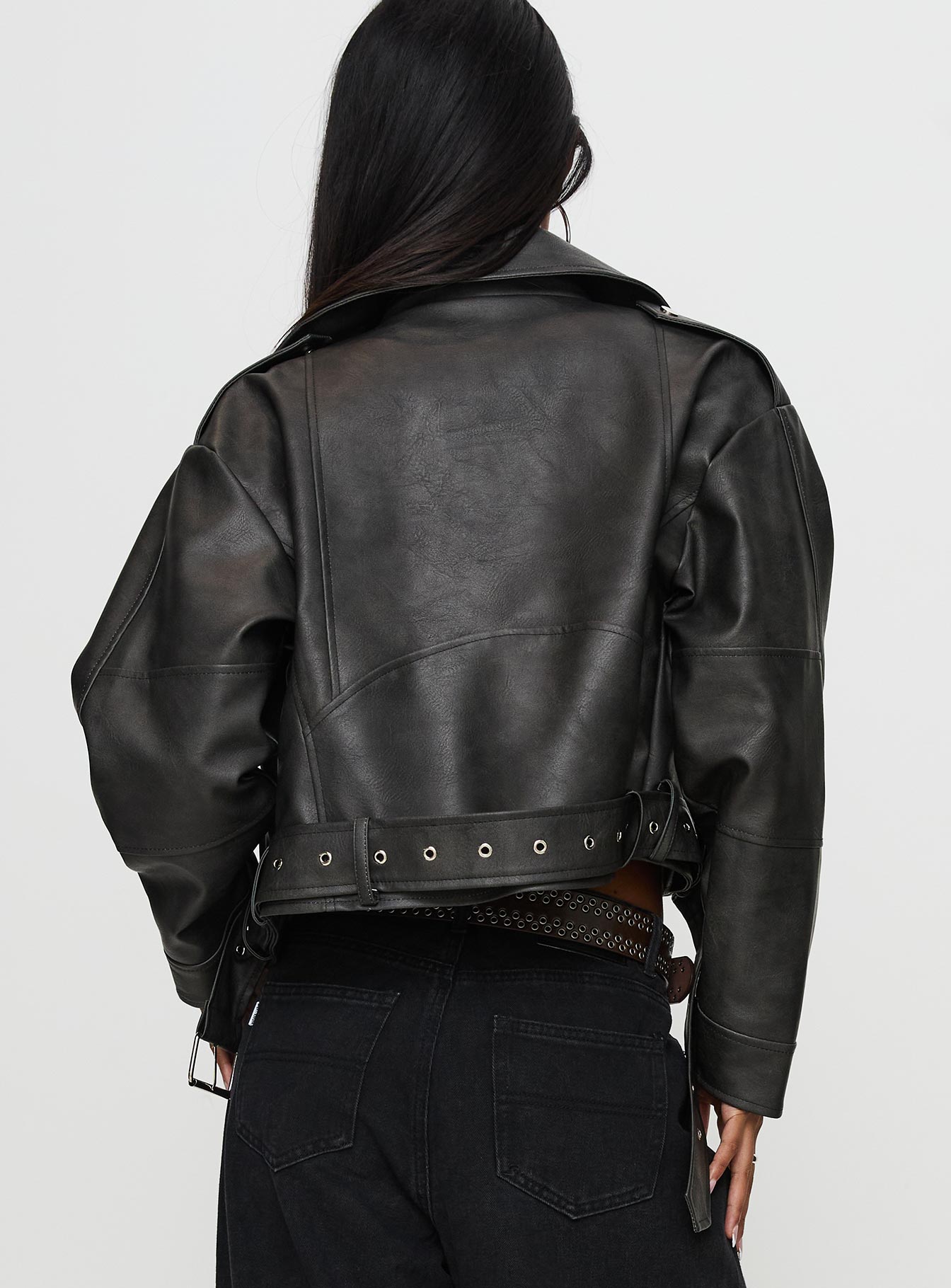 Face The Wind Faux Leather Jacket Grey-Oh Mollys