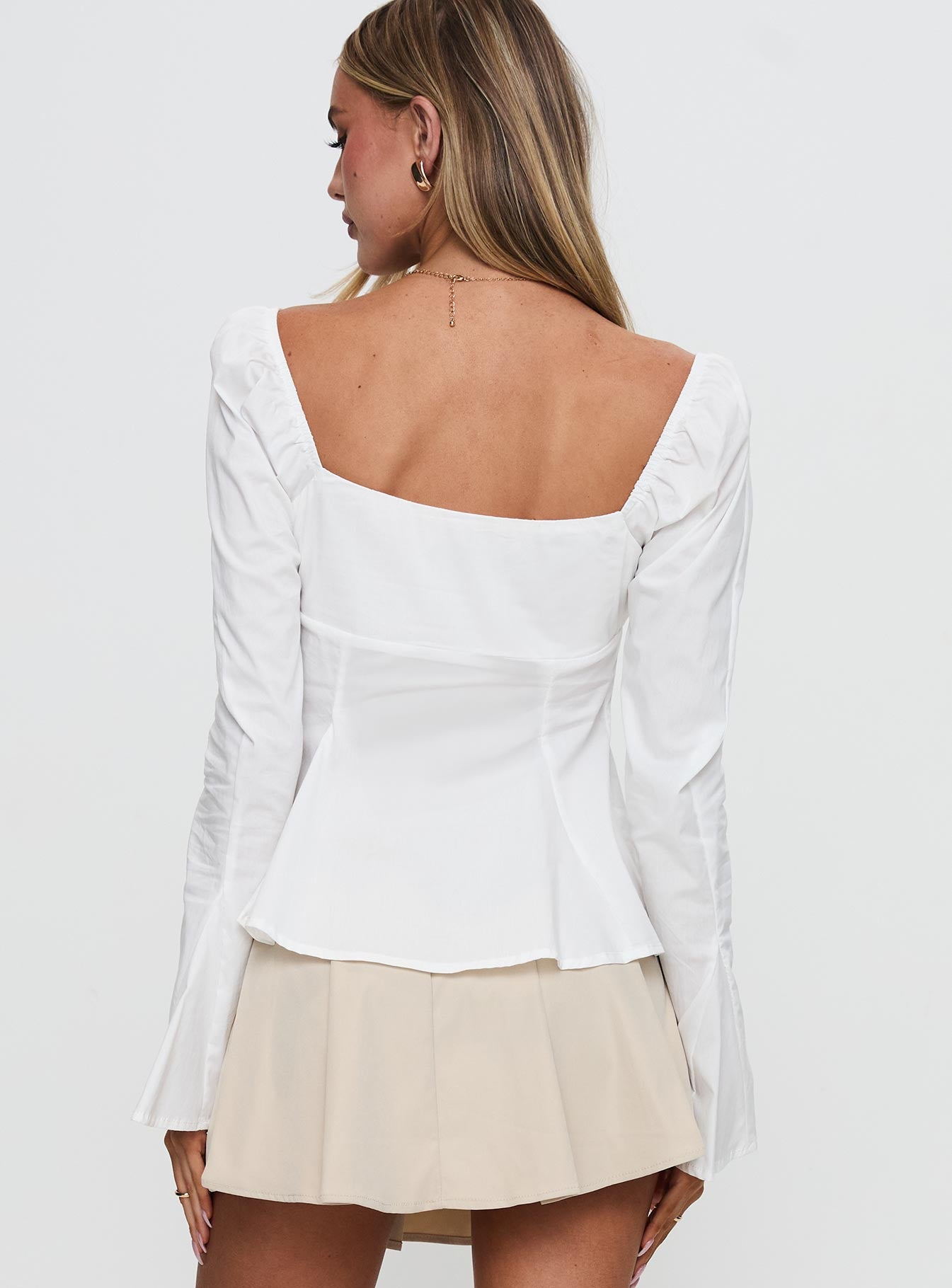 Lilibette Tie Up Long Sleeve Top White-Oh Mollys