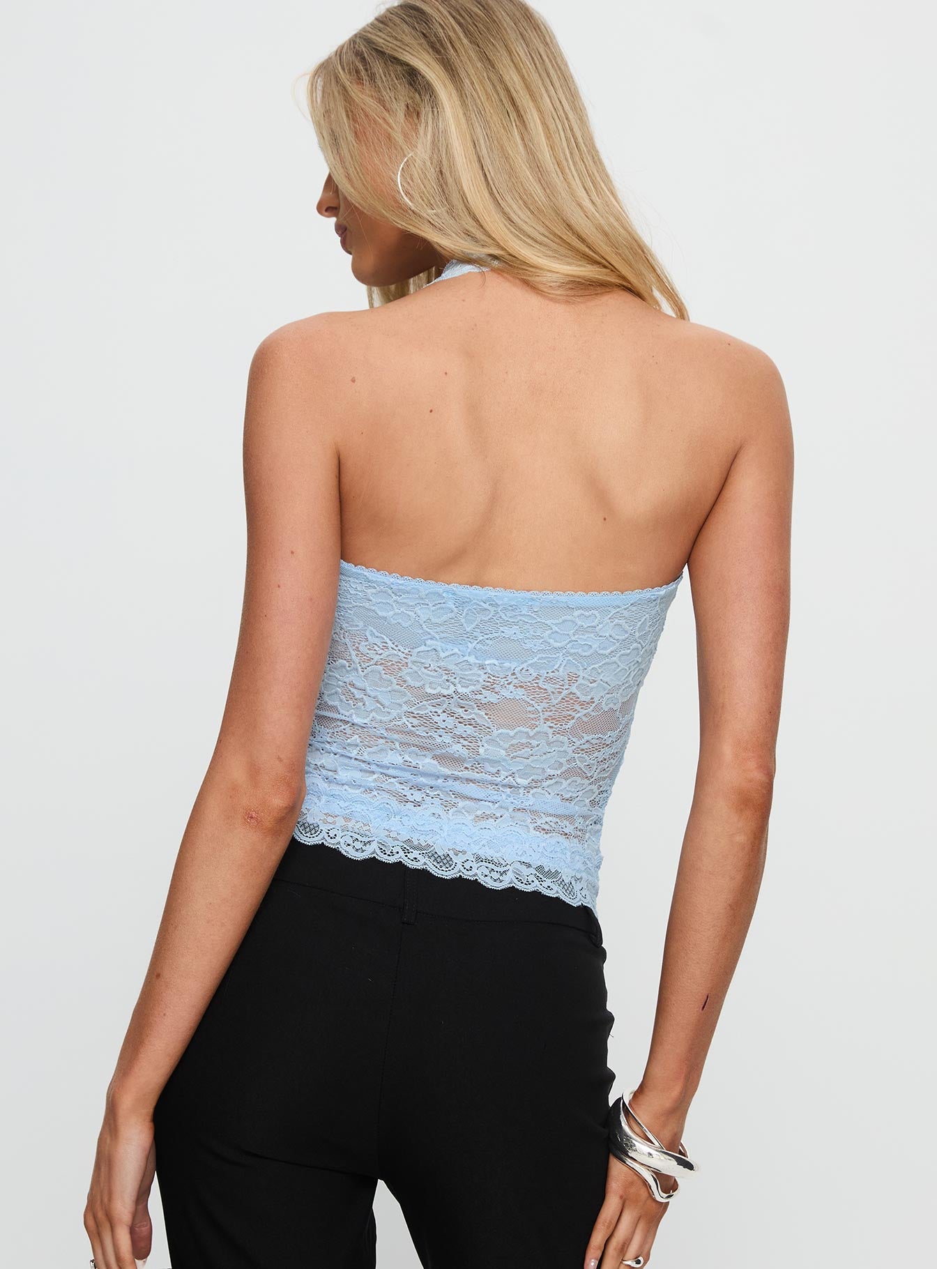 Fantasize Lace Halter Top Blue-Oh Mollys