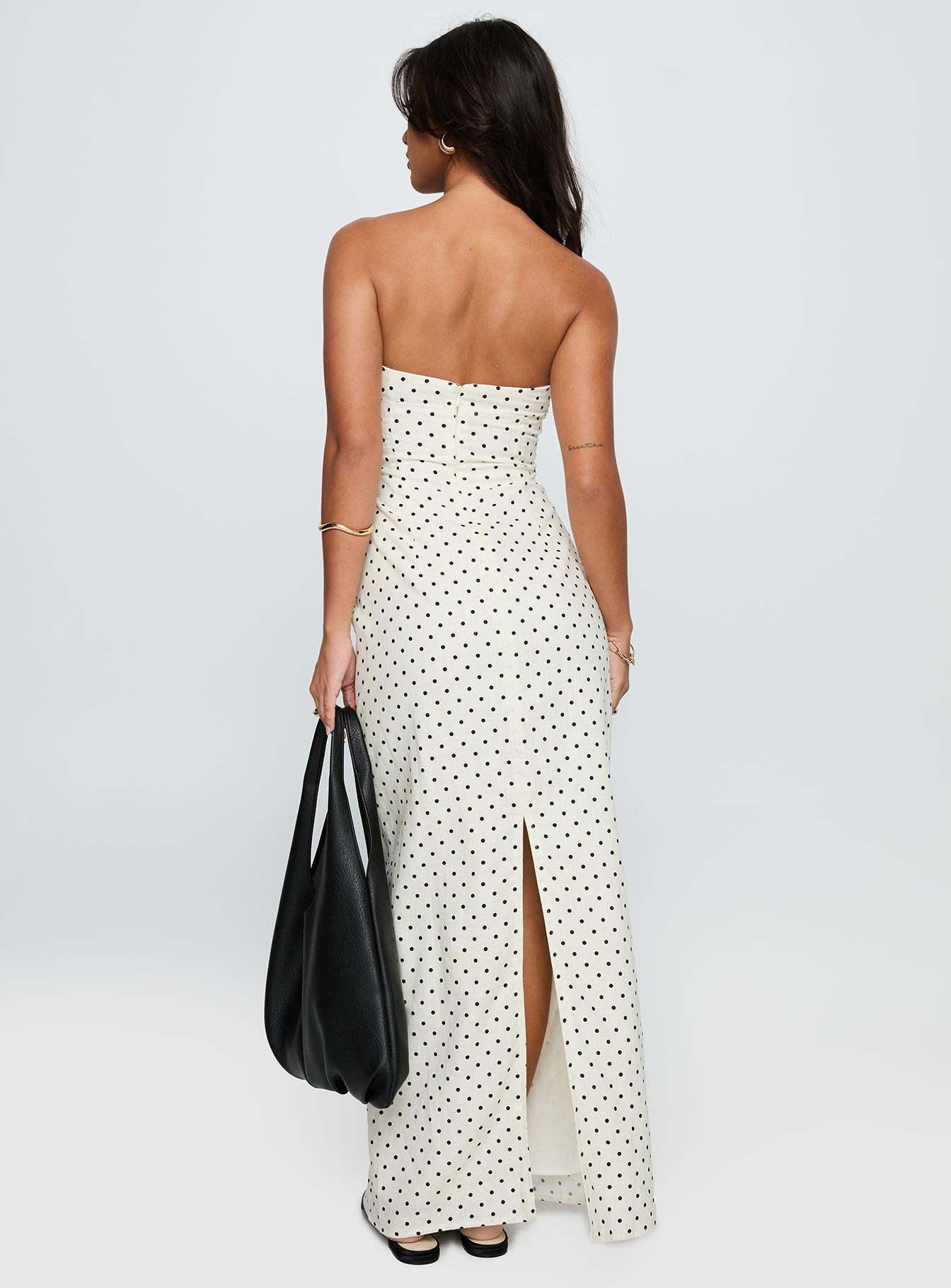 Dovie Linen Blend Strapless Midi Dress Cream Polka-Oh Mollys