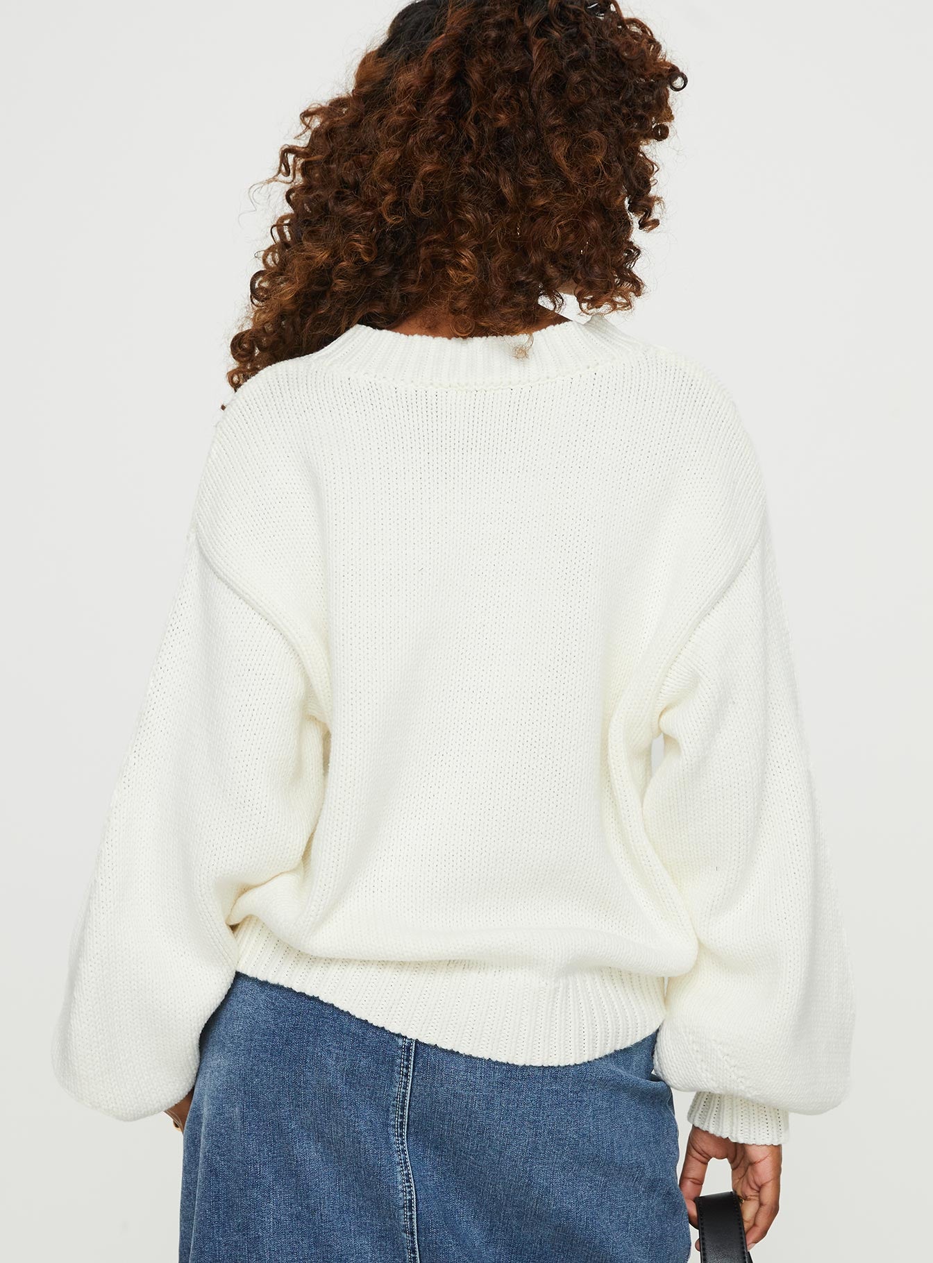 Harmony Balloon Sleeve Knit Sweater White-Oh Mollys