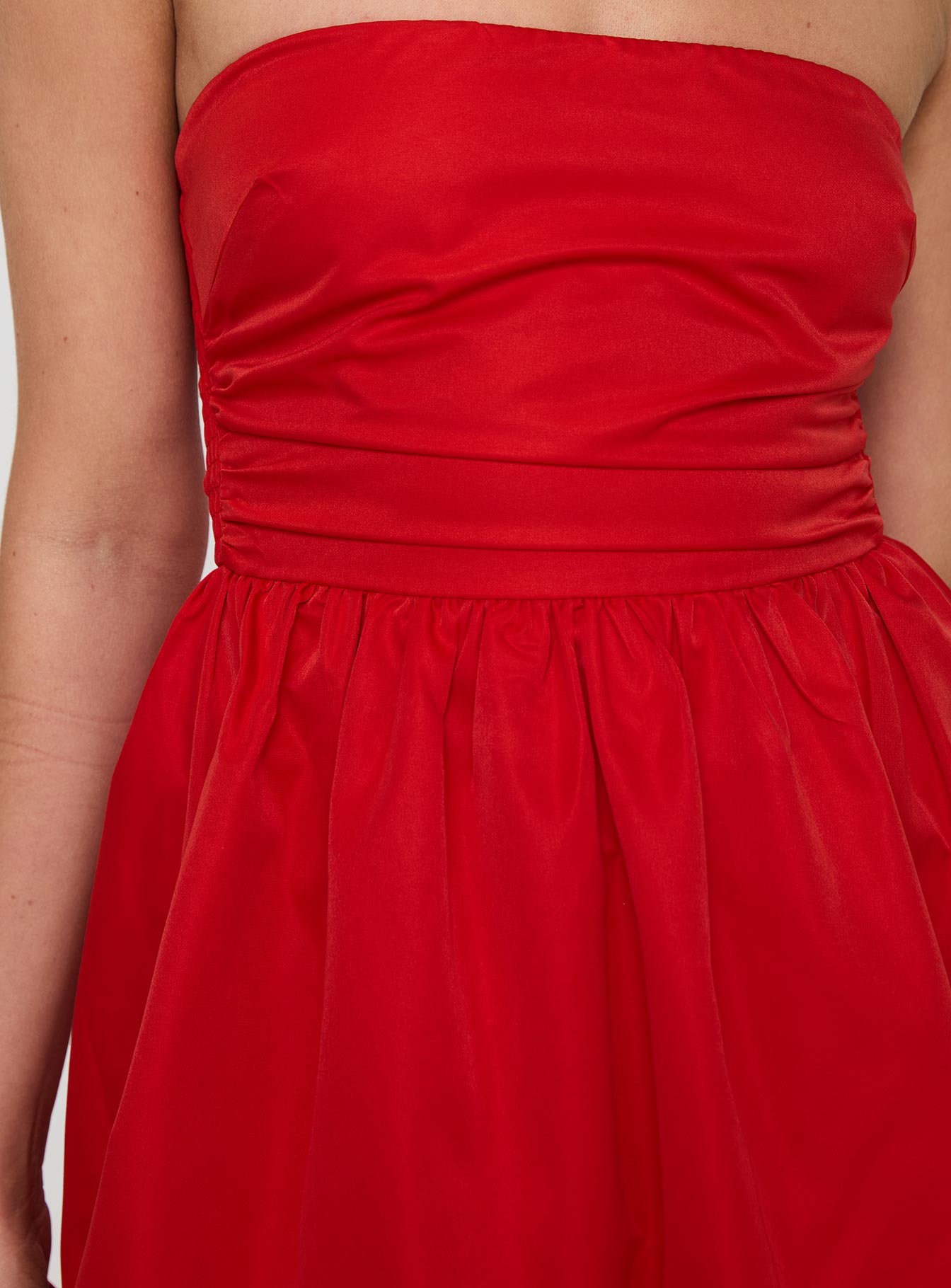Crotoy Strapless Bubble Hem Mini Dress Red-Oh Mollys