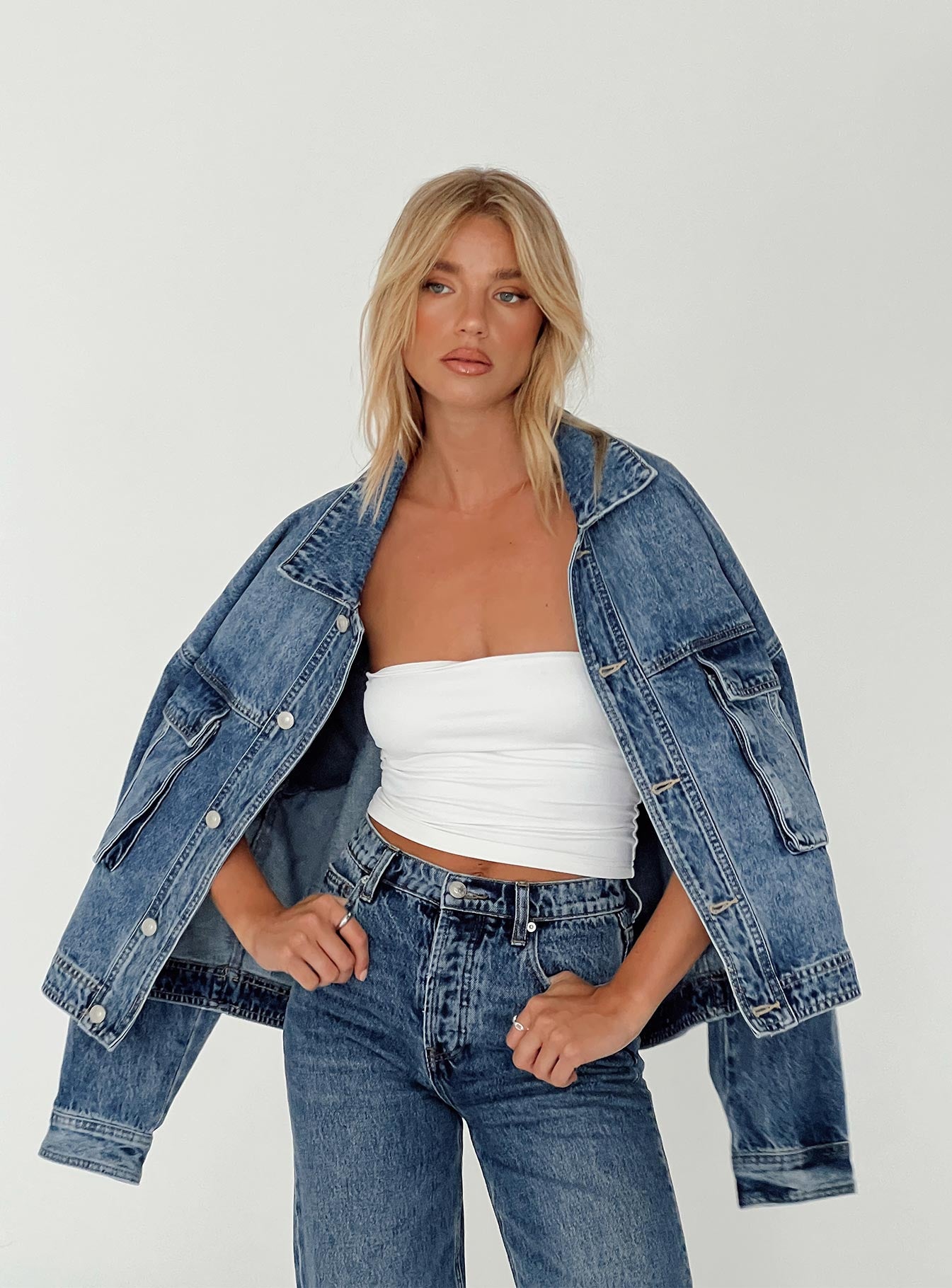 Kier Oversized Jacket Denim Mid Wash-Oh Mollys