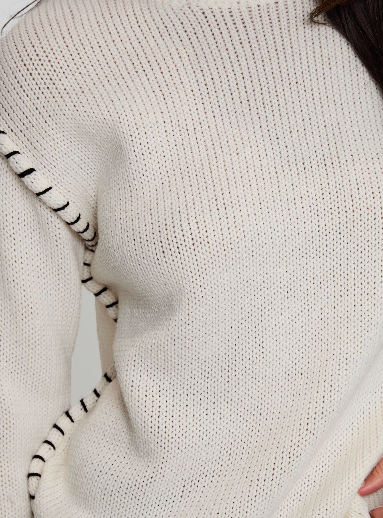 Change The Weather Contrast Stitch Knit Sweater Cream-Oh Mollys
