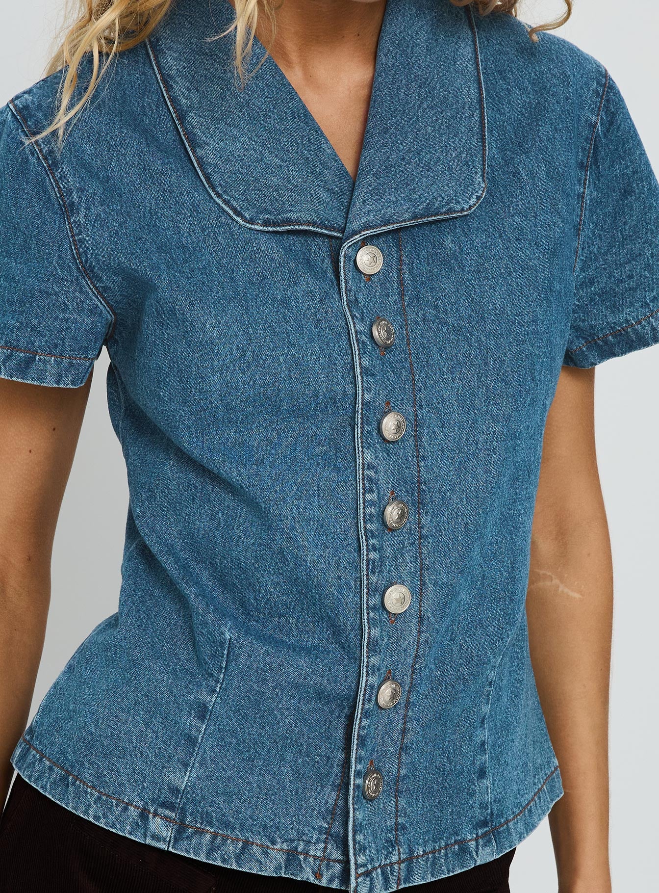 Ellix Button Up Top Blue Denim-Oh Mollys
