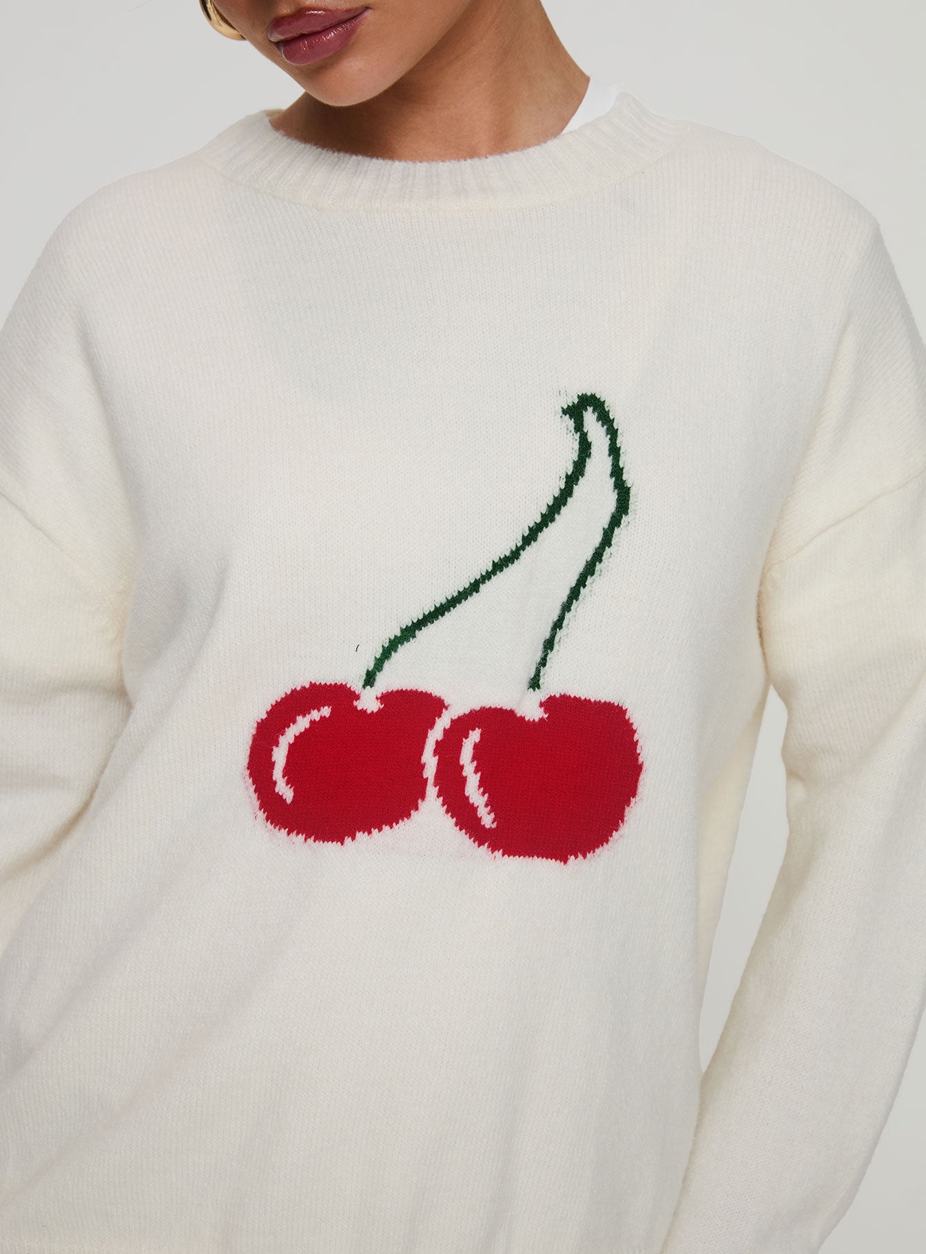 Cherry Dreams Knit Jumper Cream-Oh Mollys