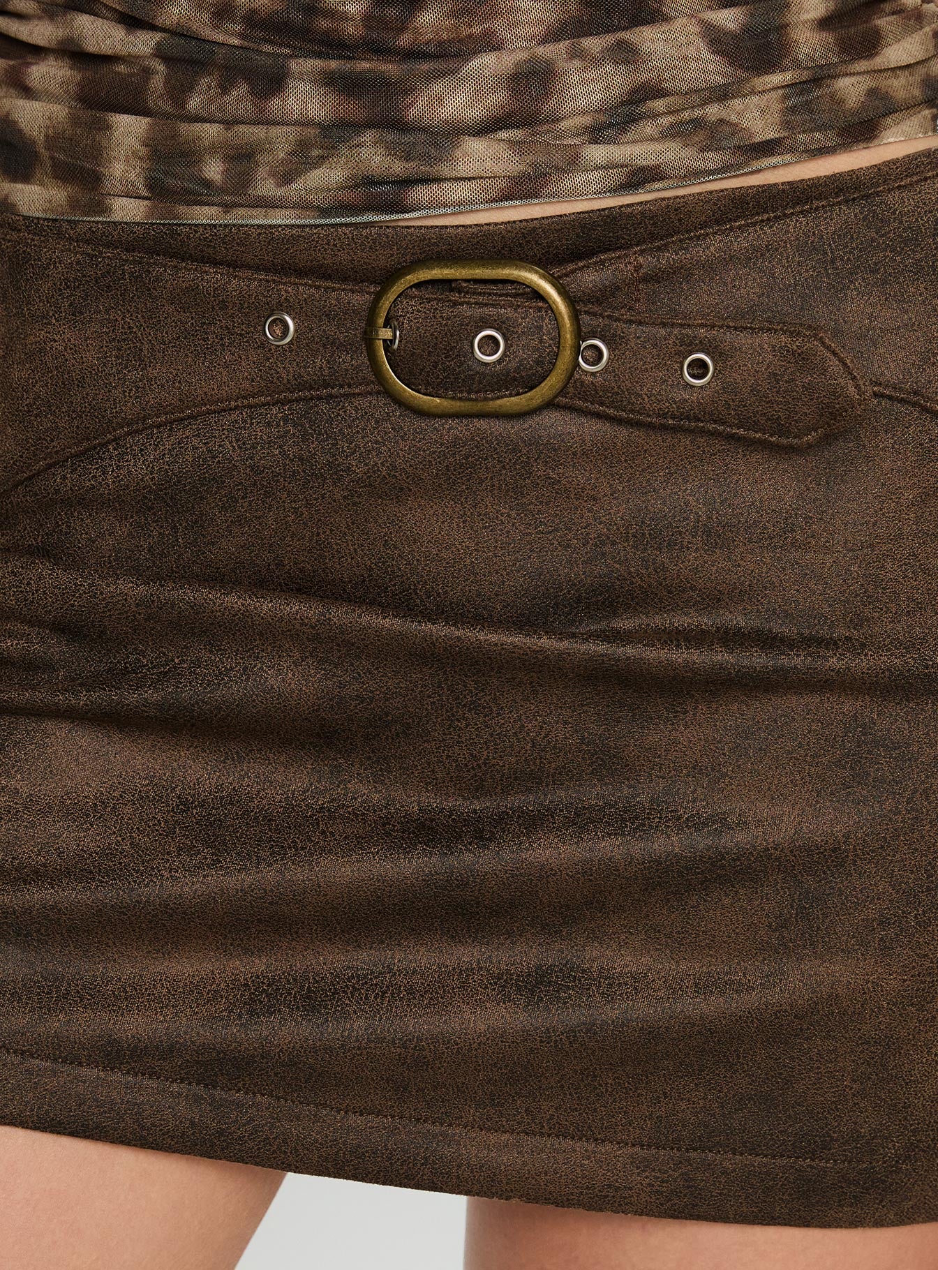 Running Away Faux Suede Mini Skirt Brown-Oh Mollys